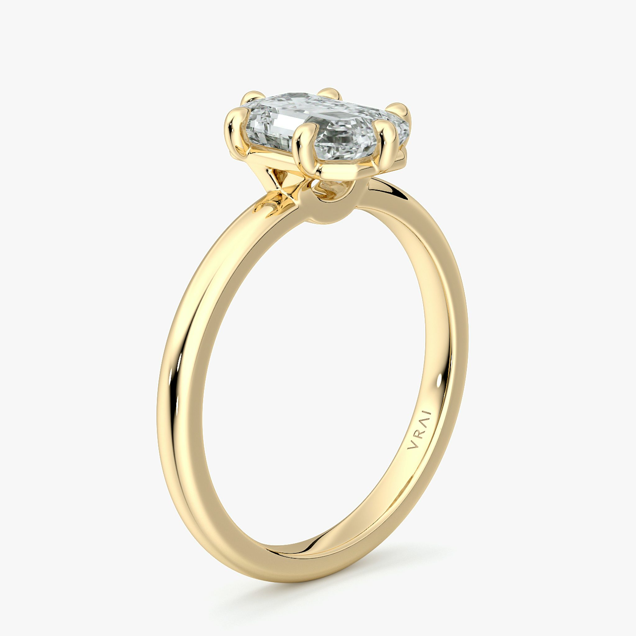The Signature 6 Prong | Emerald | 18k | Yellow Gold | bandAccent: Plain | bandWidth: large | hiddenHalo: no | diamondOrientation: vertical | caratWeight: other