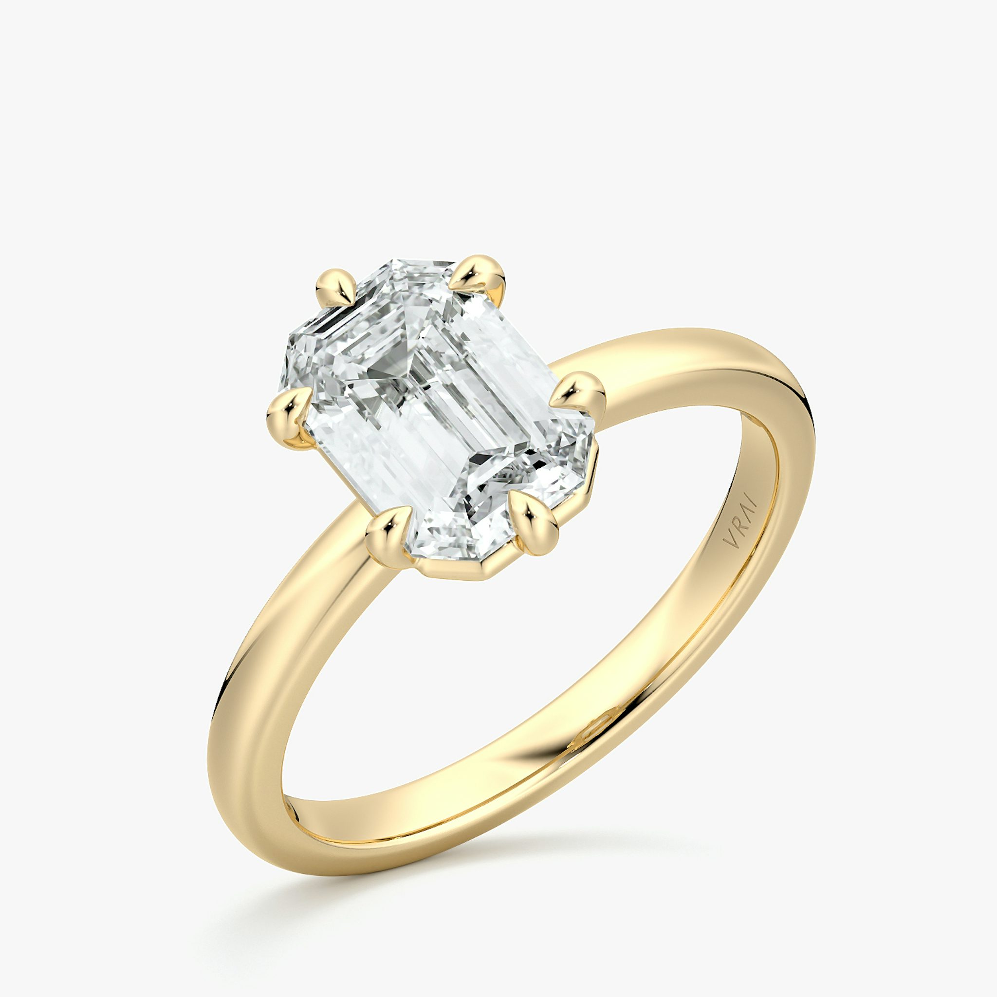 The Signature 6 Prong | Emerald | 18k | Yellow Gold | bandAccent: Plain | bandWidth: large | hiddenHalo: no | diamondOrientation: vertical | caratWeight: other