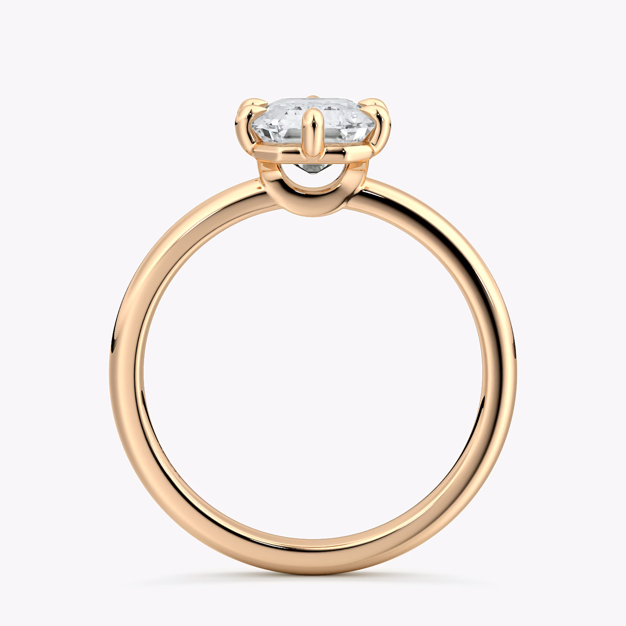 The Signature 6 Prong | Emerald | 14k | Rose Gold | bandAccent: Plain | bandWidth: large | hiddenHalo: no | diamondOrientation: vertical | caratWeight: other