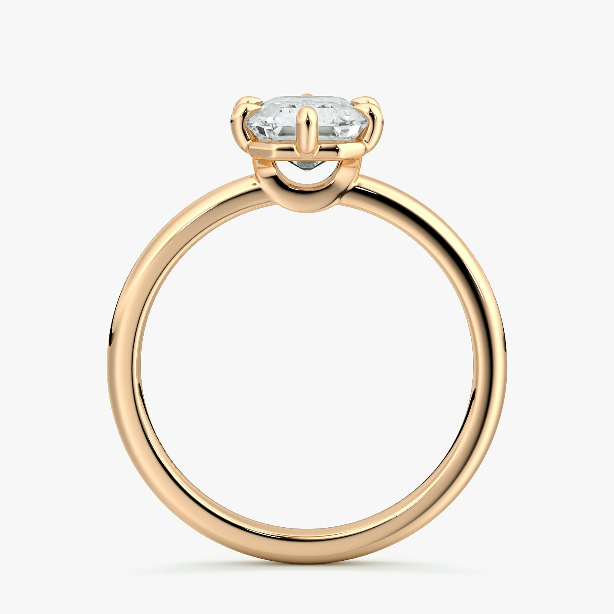 The Signature 6 Prong | Emerald | 14k | Rose Gold | bandAccent: Plain | bandWidth: large | hiddenHalo: no | diamondOrientation: vertical | caratWeight: other