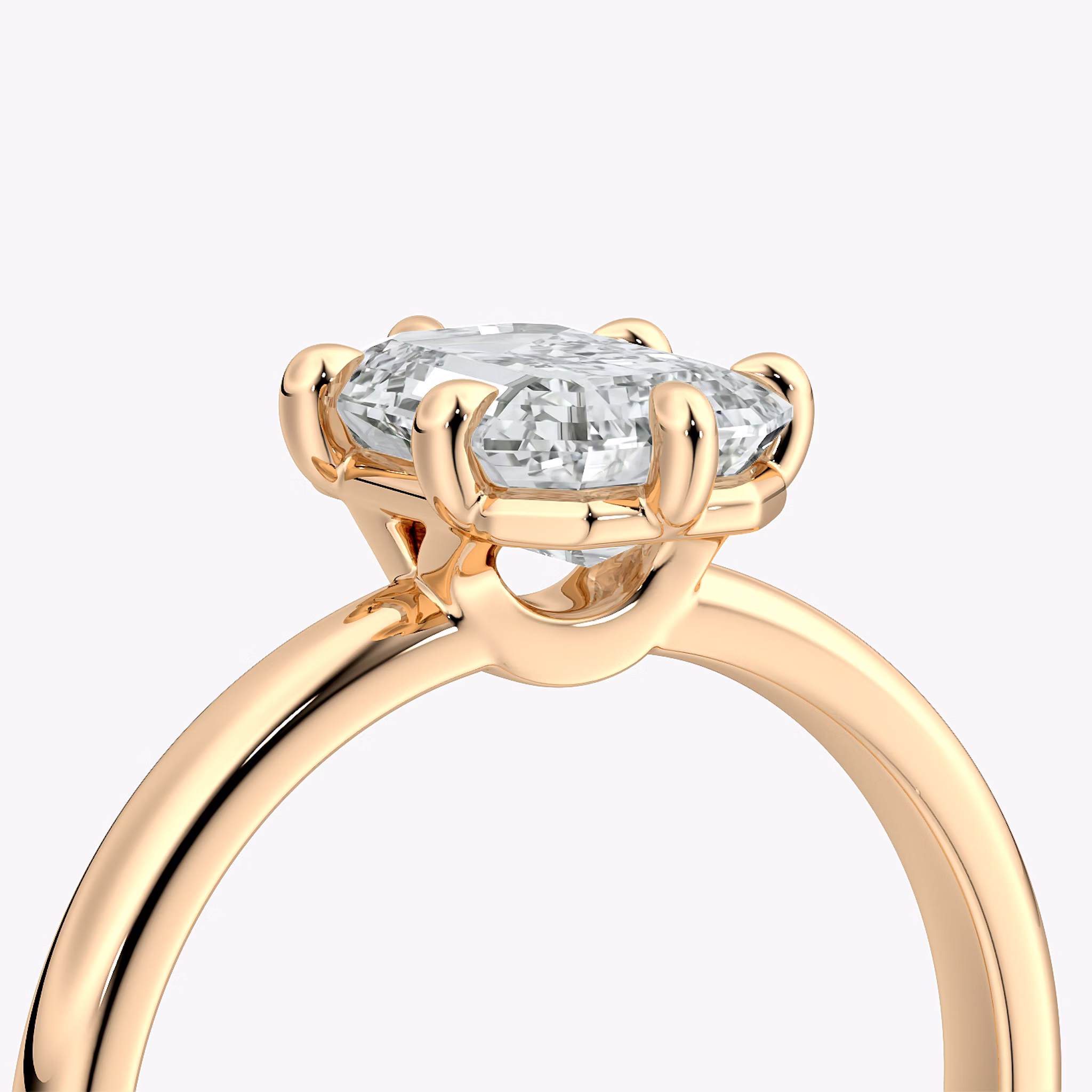 The Signature 6 Prong | Emerald | 14k | Rose Gold | bandAccent: Plain | bandWidth: large | hiddenHalo: no | diamondOrientation: vertical | caratWeight: other