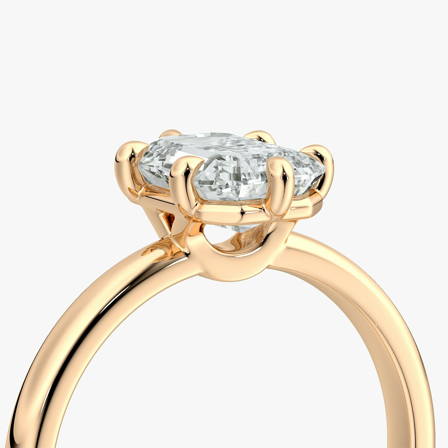 The Signature 6 Prong | Emerald | 14k | Rose Gold | bandAccent: Plain | bandWidth: large | hiddenHalo: no | diamondOrientation: vertical | caratWeight: other