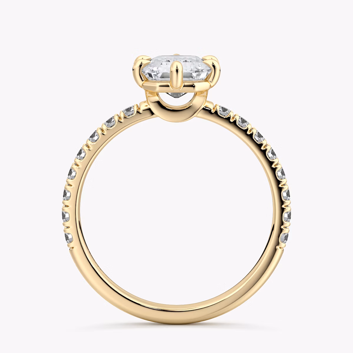 The Signature 6 Prong | Emerald | 18k | Yellow Gold | bandAccent: Pavé | bandWidth: large | hiddenHalo: no | diamondOrientation: vertical | caratWeight: other