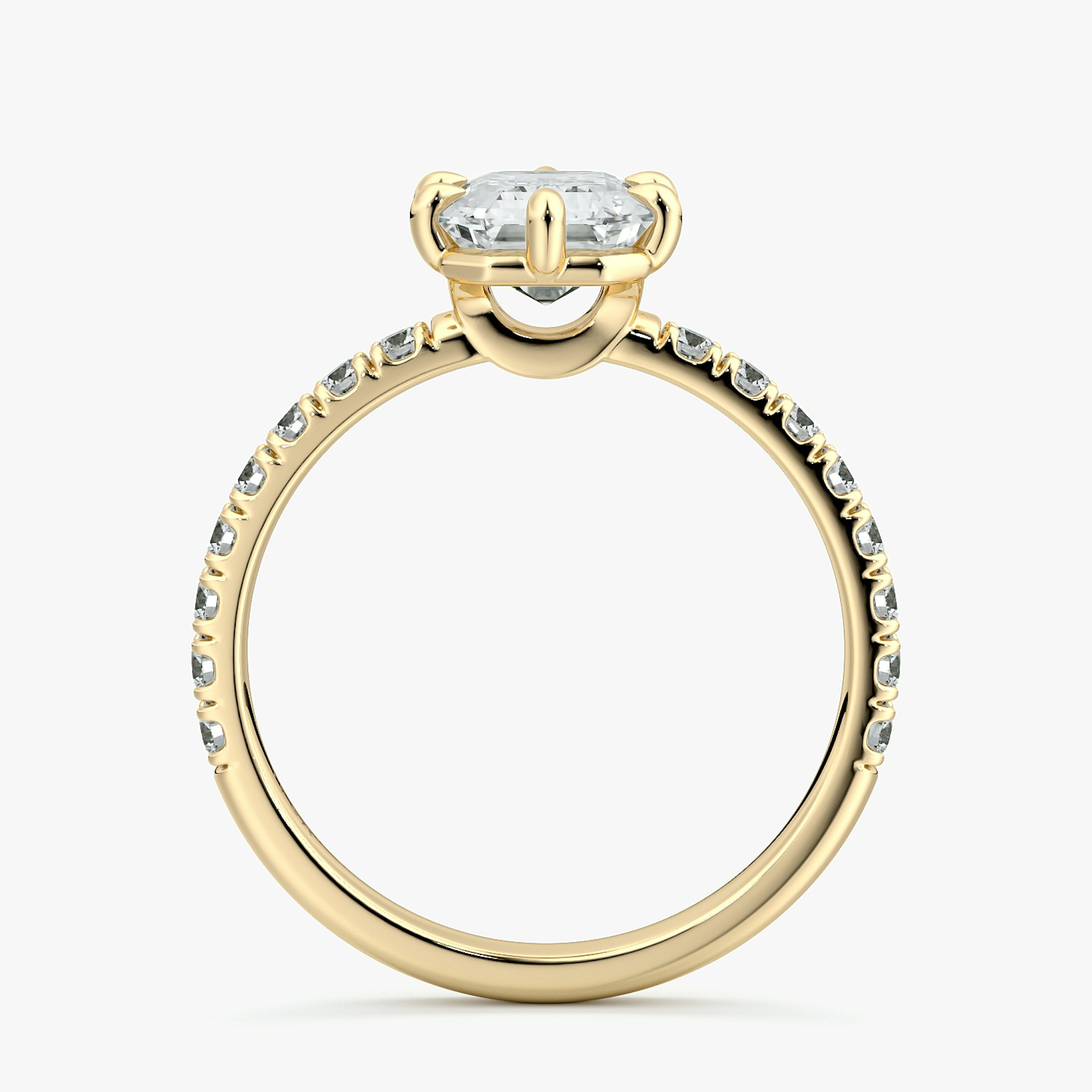 The Signature 6 Prong | Emerald | 18k | Yellow Gold | bandAccent: Pavé | bandWidth: large | hiddenHalo: no | diamondOrientation: vertical | caratWeight: other