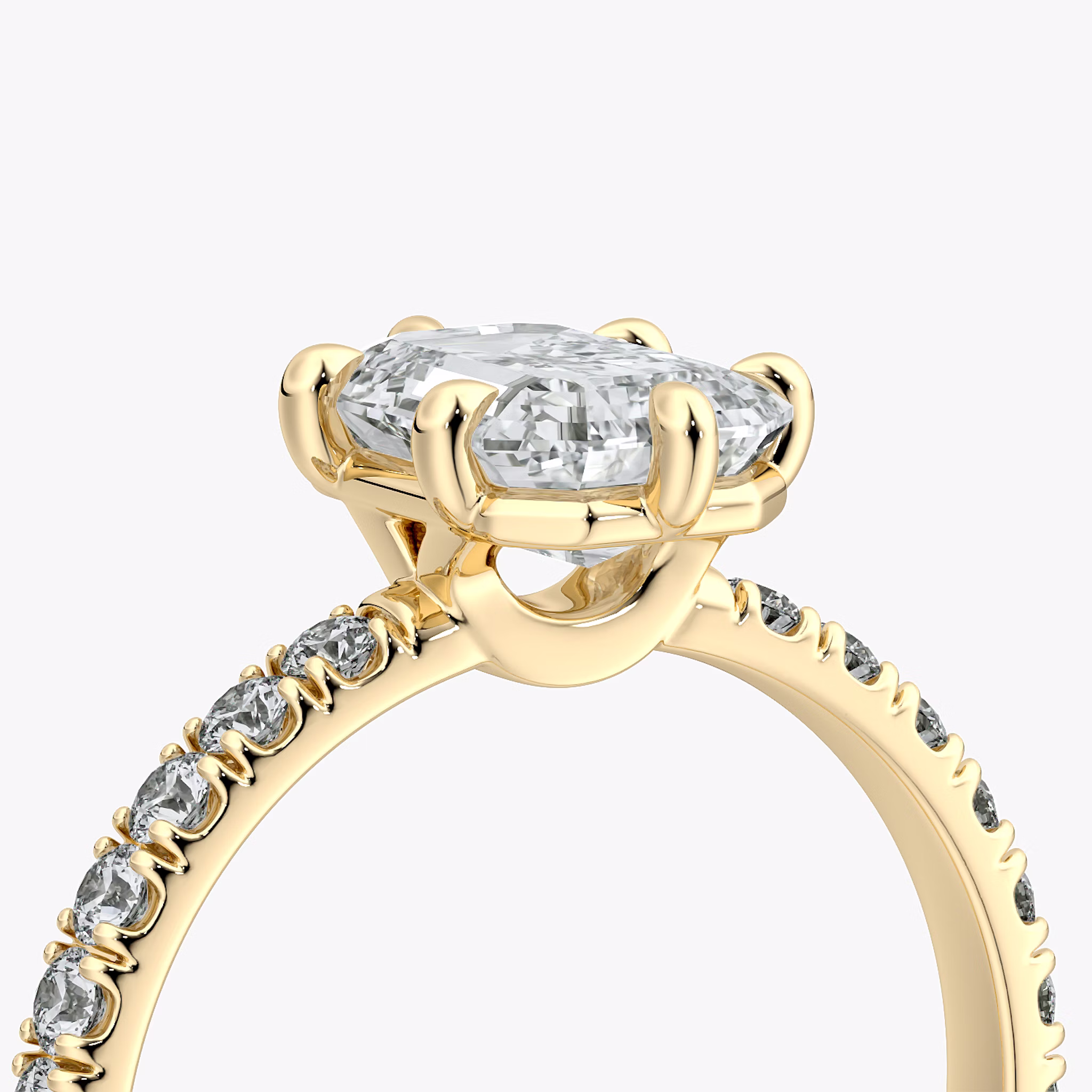 The Signature 6 Prong | Emerald | 18k | Yellow Gold | bandAccent: Pavé | bandWidth: large | hiddenHalo: no | diamondOrientation: vertical | caratWeight: other