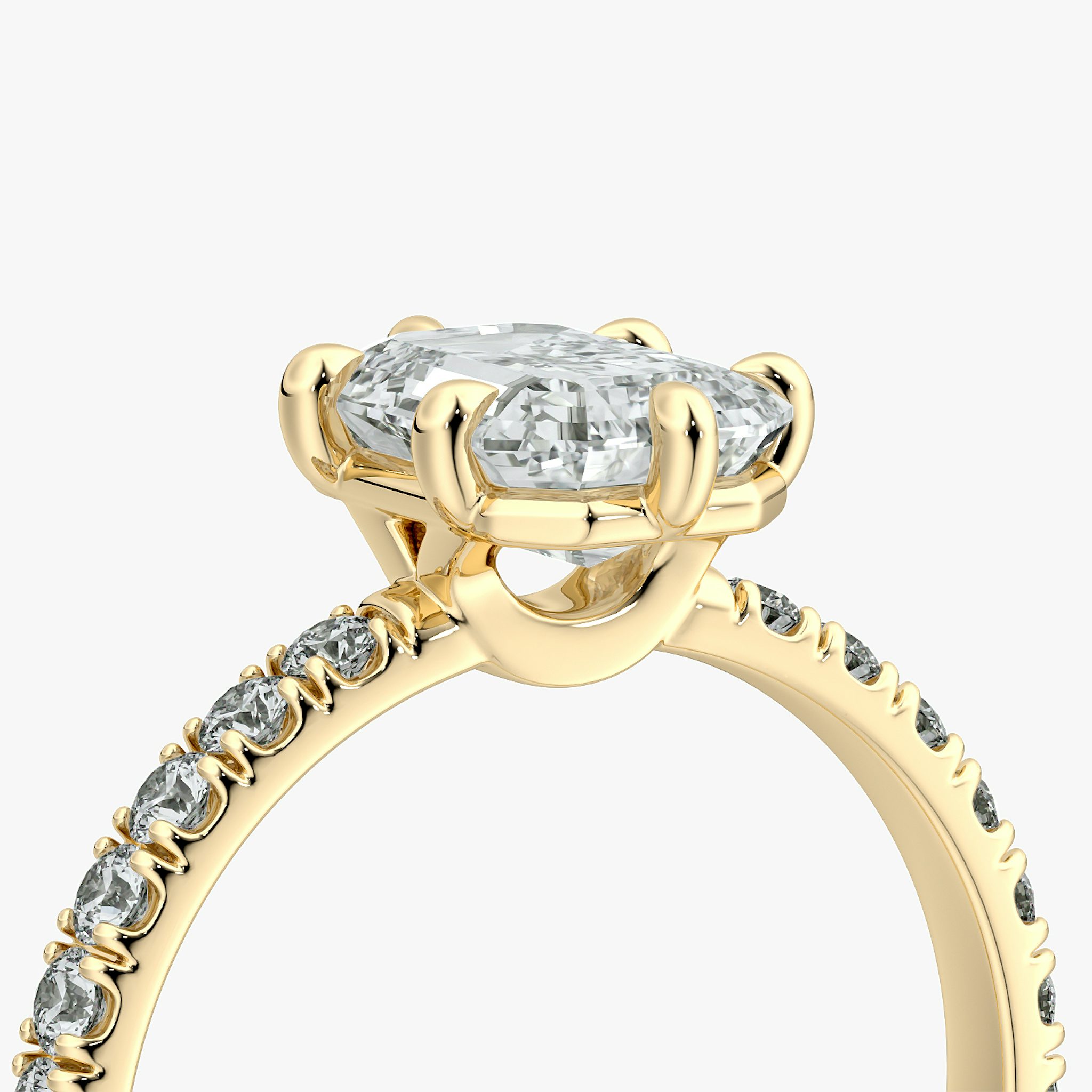The Signature 6 Prong | Emerald | 18k | Yellow Gold | bandAccent: Pavé | bandWidth: large | hiddenHalo: no | diamondOrientation: vertical | caratWeight: other