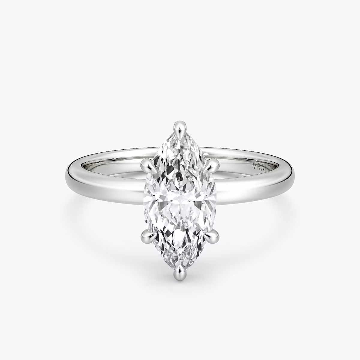 The Signature 6 Prong | Marquise | 18k | White Gold | bandAccent: Plain | bandWidth: large | hiddenHalo: no | diamondOrientation: vertical | caratWeight: other