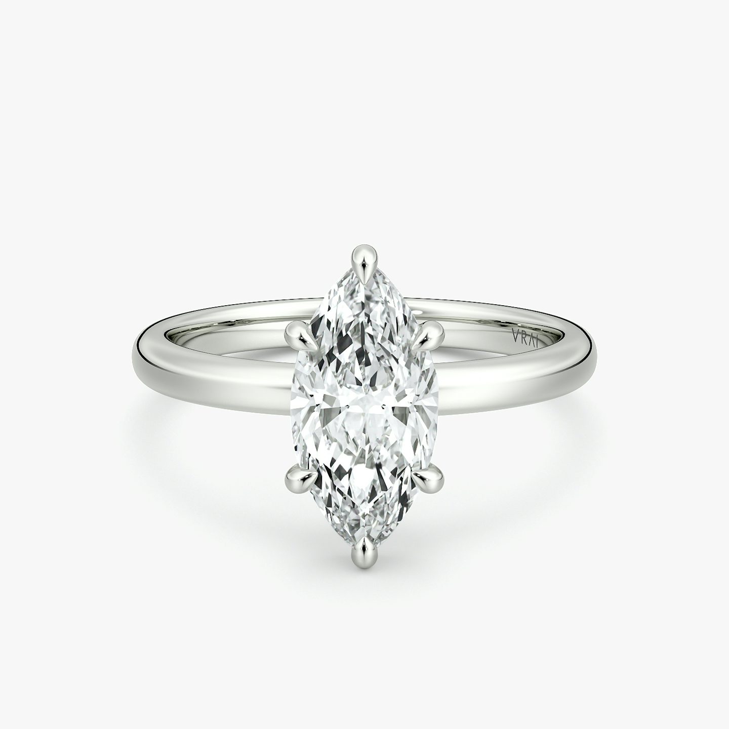 The Signature 6 Prong | Marquise | 18k | White Gold | bandAccent: Plain | bandWidth: large | hiddenHalo: no | diamondOrientation: vertical | caratWeight: other