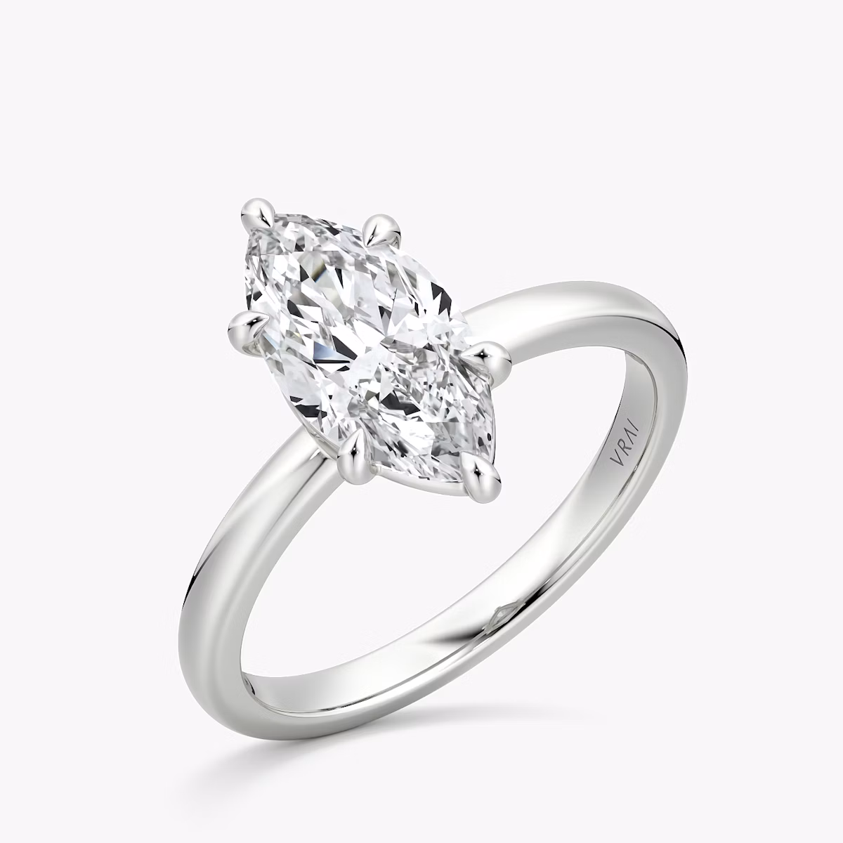 The Signature 6 Prong | Marquise | 18k | White Gold | bandAccent: Plain | bandWidth: large | hiddenHalo: no | diamondOrientation: vertical | caratWeight: other