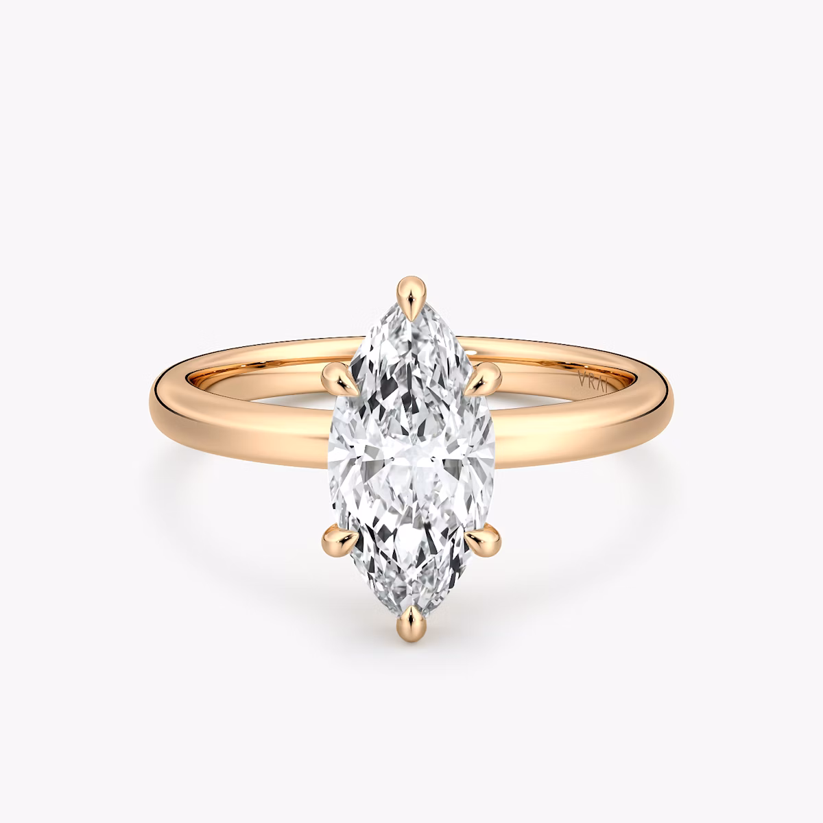 The Signature 6 Prong | Marquise | 14k | Rose Gold | bandAccent: Plain | bandWidth: large | hiddenHalo: no | diamondOrientation: vertical | caratWeight: other