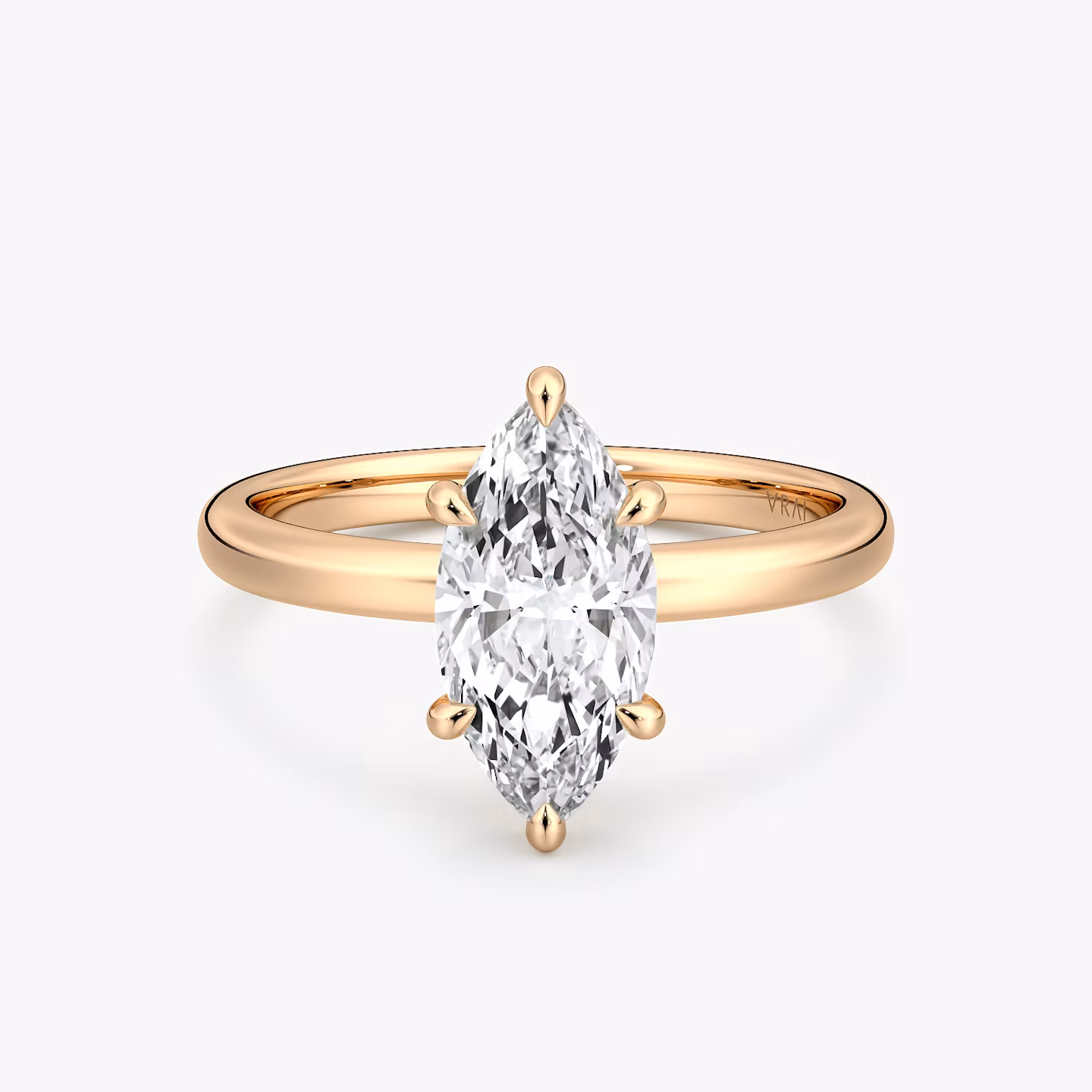 The Signature 6 Prong | Marquise | 14k | Rose Gold | bandAccent: Plain | bandWidth: large | hiddenHalo: no | diamondOrientation: vertical | caratWeight: other