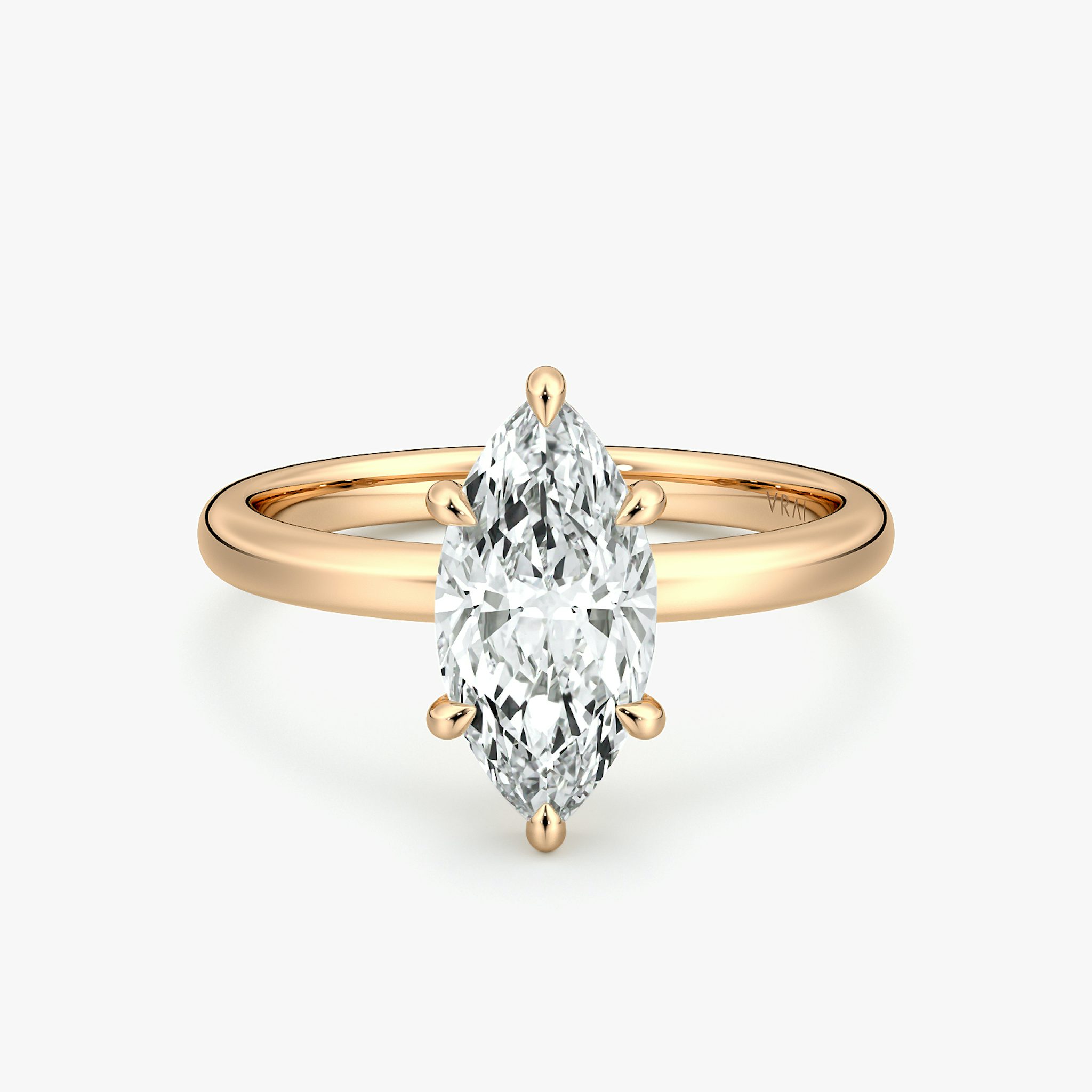 The Signature 6 Prong | Marquise | 14k | Rose Gold | bandAccent: Plain | bandWidth: large | hiddenHalo: no | diamondOrientation: vertical | caratWeight: other