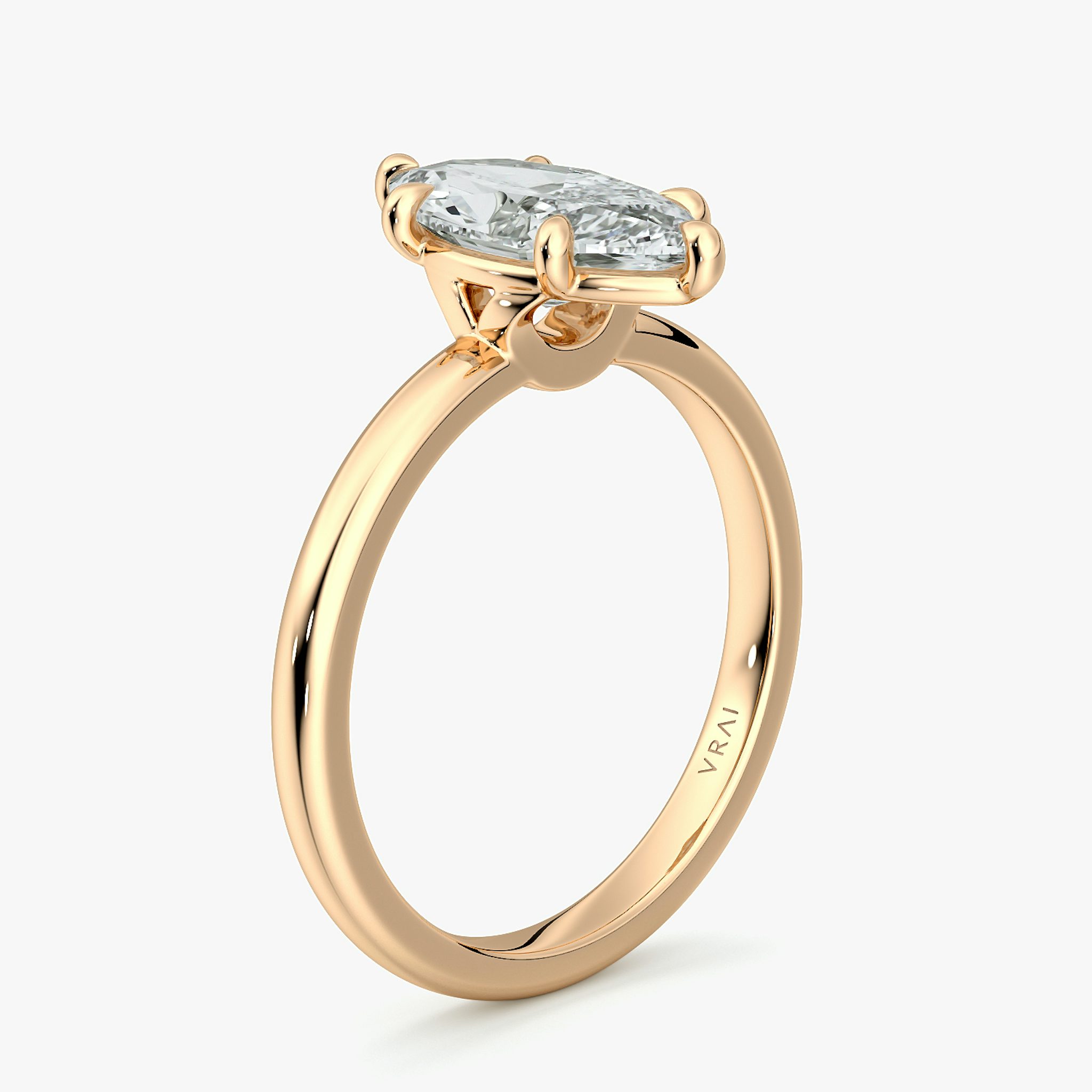 The Signature 6 Prong | Marquise | 14k | Rose Gold | bandAccent: Plain | bandWidth: large | hiddenHalo: no | diamondOrientation: vertical | caratWeight: other