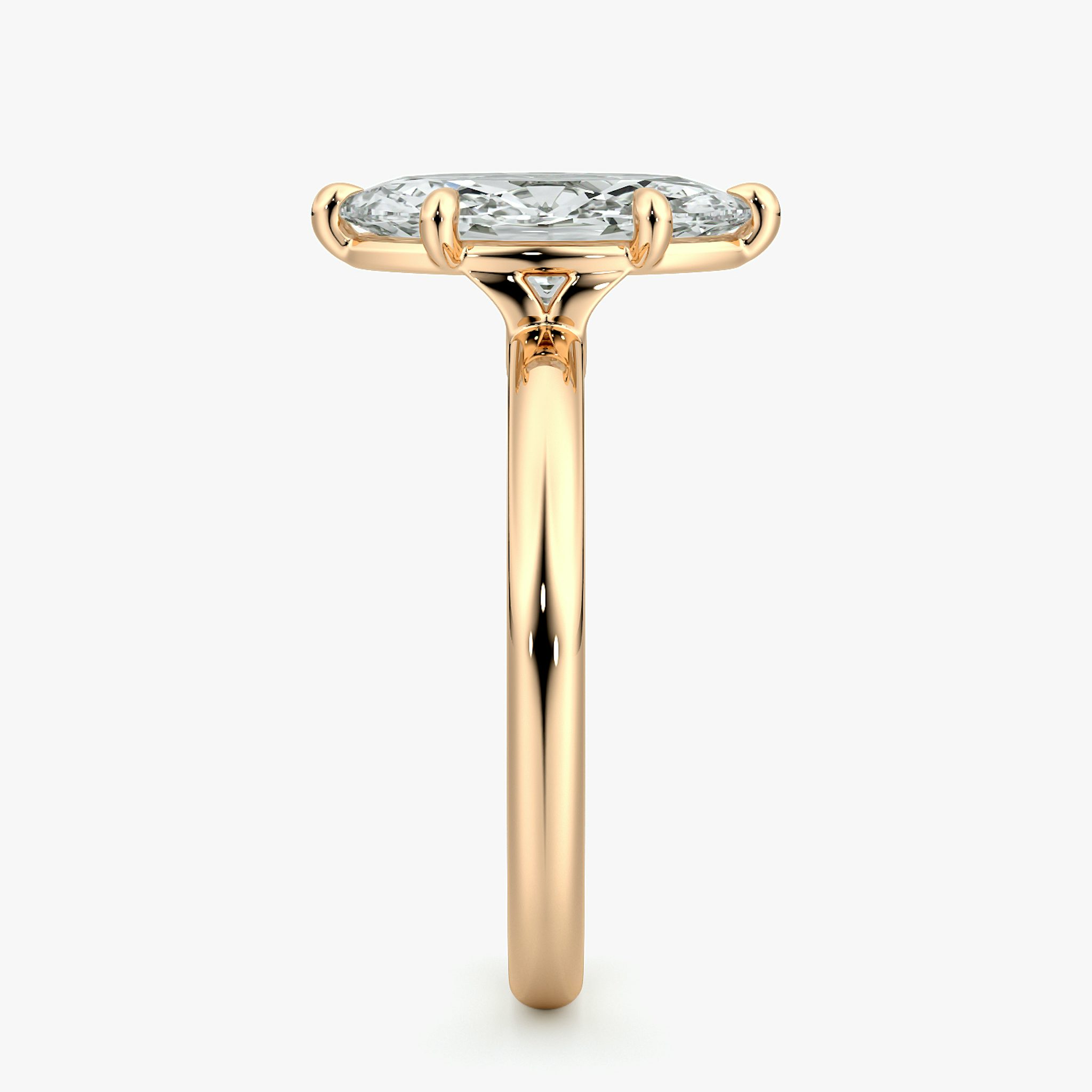 The Signature 6 Prong | Marquise | 14k | Rose Gold | bandAccent: Plain | bandWidth: large | hiddenHalo: no | diamondOrientation: vertical | caratWeight: other