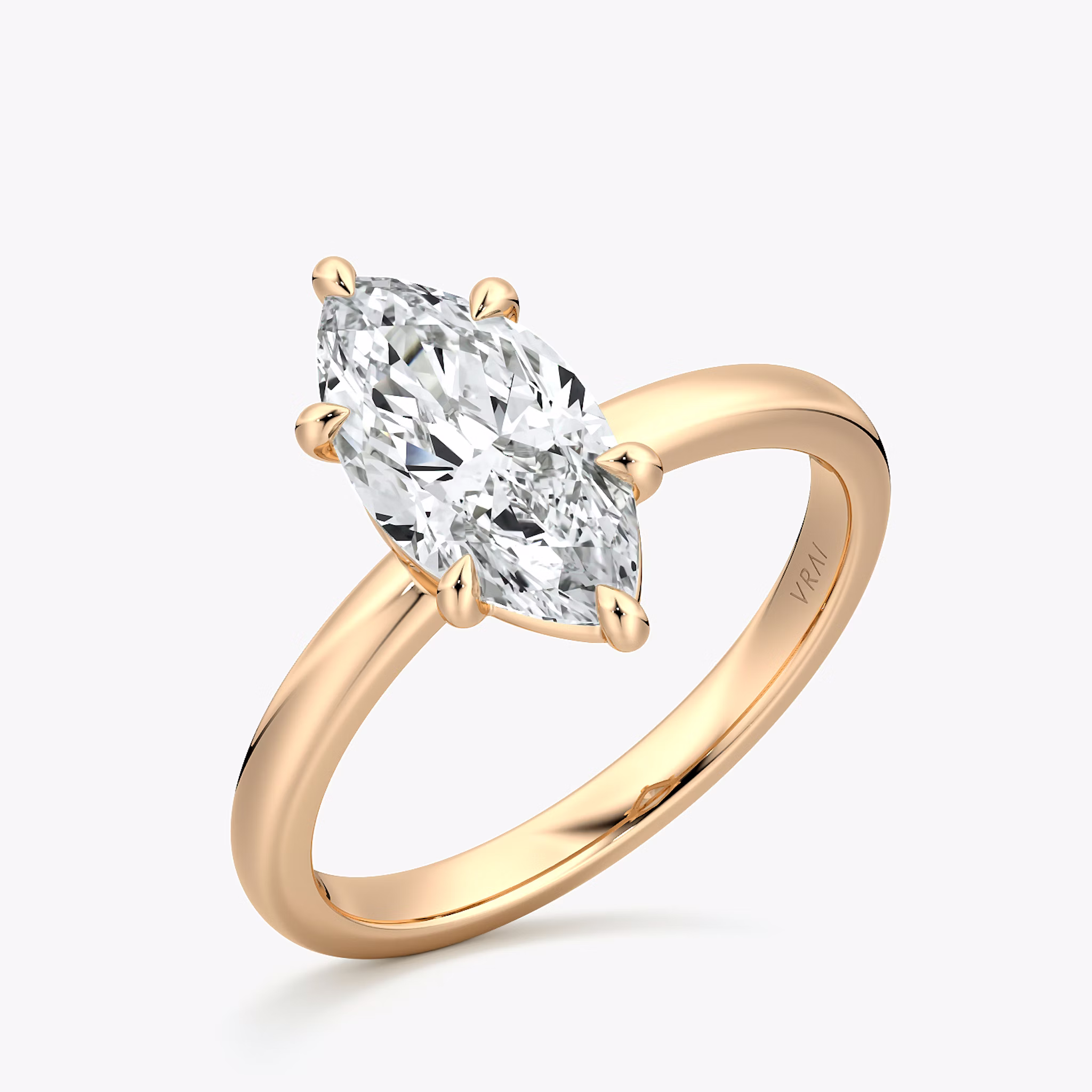 The Signature 6 Prong | Marquise | 14k | Rose Gold | bandAccent: Plain | bandWidth: large | hiddenHalo: no | diamondOrientation: vertical | caratWeight: other