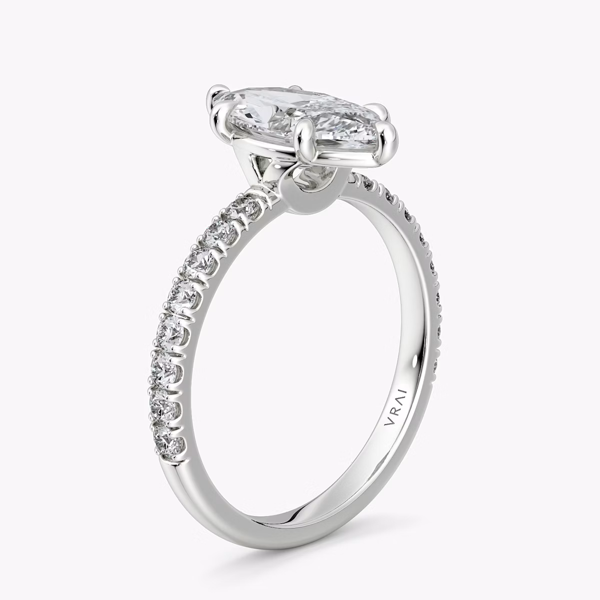 The Signature 6 Prong | Marquise | 18k | White Gold | bandAccent: Pavé | bandWidth: large | hiddenHalo: no | diamondOrientation: vertical | caratWeight: other