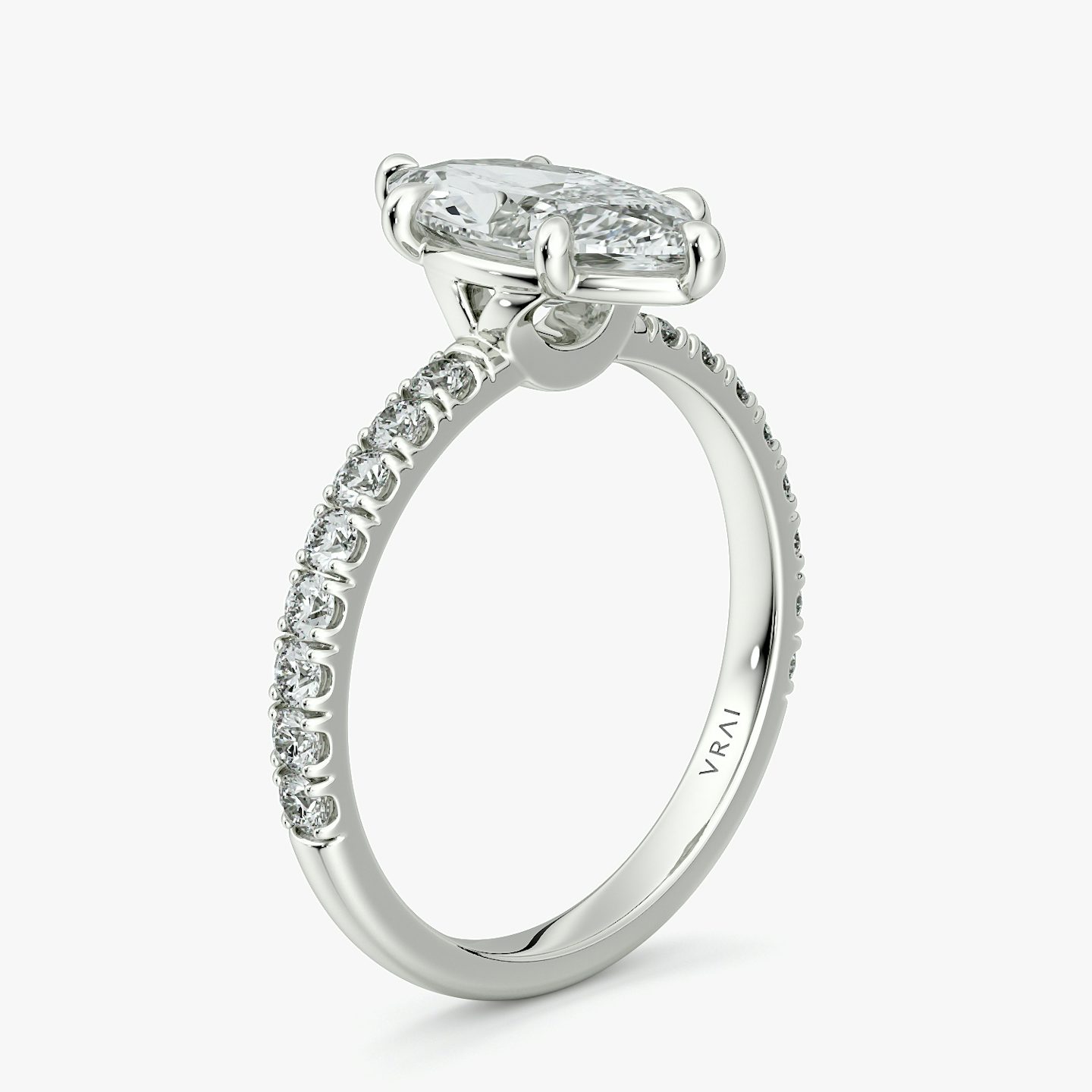 The Signature 6 Prong | Marquise | 18k | White Gold | bandAccent: Pavé | bandWidth: large | hiddenHalo: no | diamondOrientation: vertical | caratWeight: other