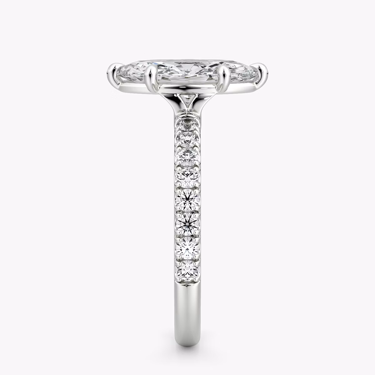 The Signature 6 Prong | Marquise | 18k | White Gold | bandAccent: Pavé | bandWidth: large | hiddenHalo: no | diamondOrientation: vertical | caratWeight: other