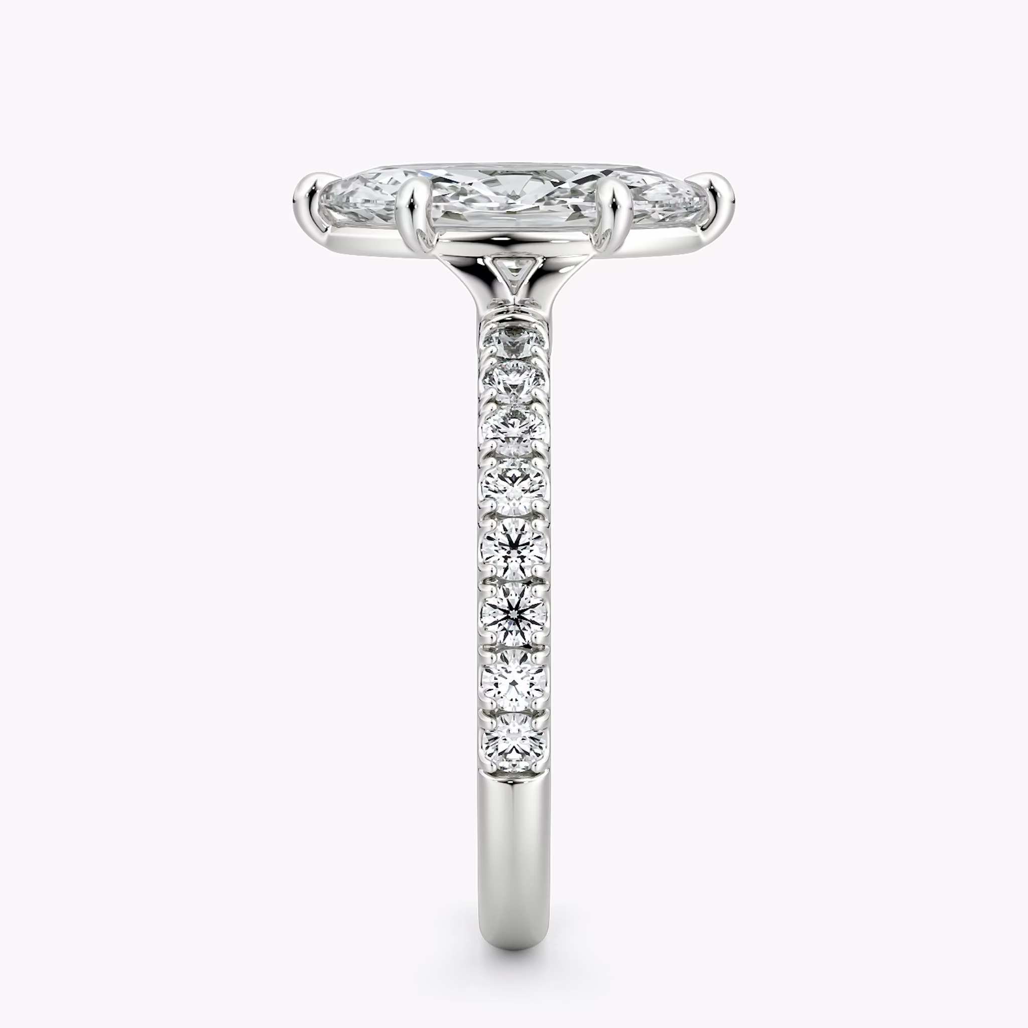 The Signature 6 Prong | Marquise | 18k | White Gold | bandAccent: Pavé | bandWidth: large | hiddenHalo: no | diamondOrientation: vertical | caratWeight: other