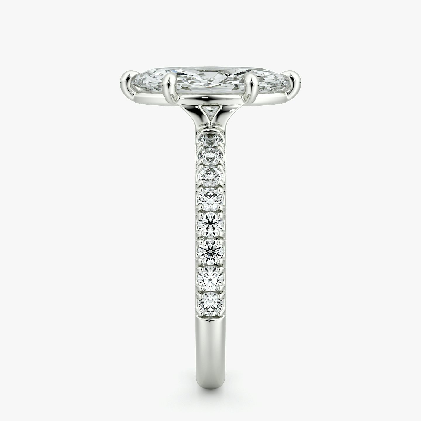 The Signature 6 Prong | Marquise | 18k | White Gold | bandAccent: Pavé | bandWidth: large | hiddenHalo: no | diamondOrientation: vertical | caratWeight: other