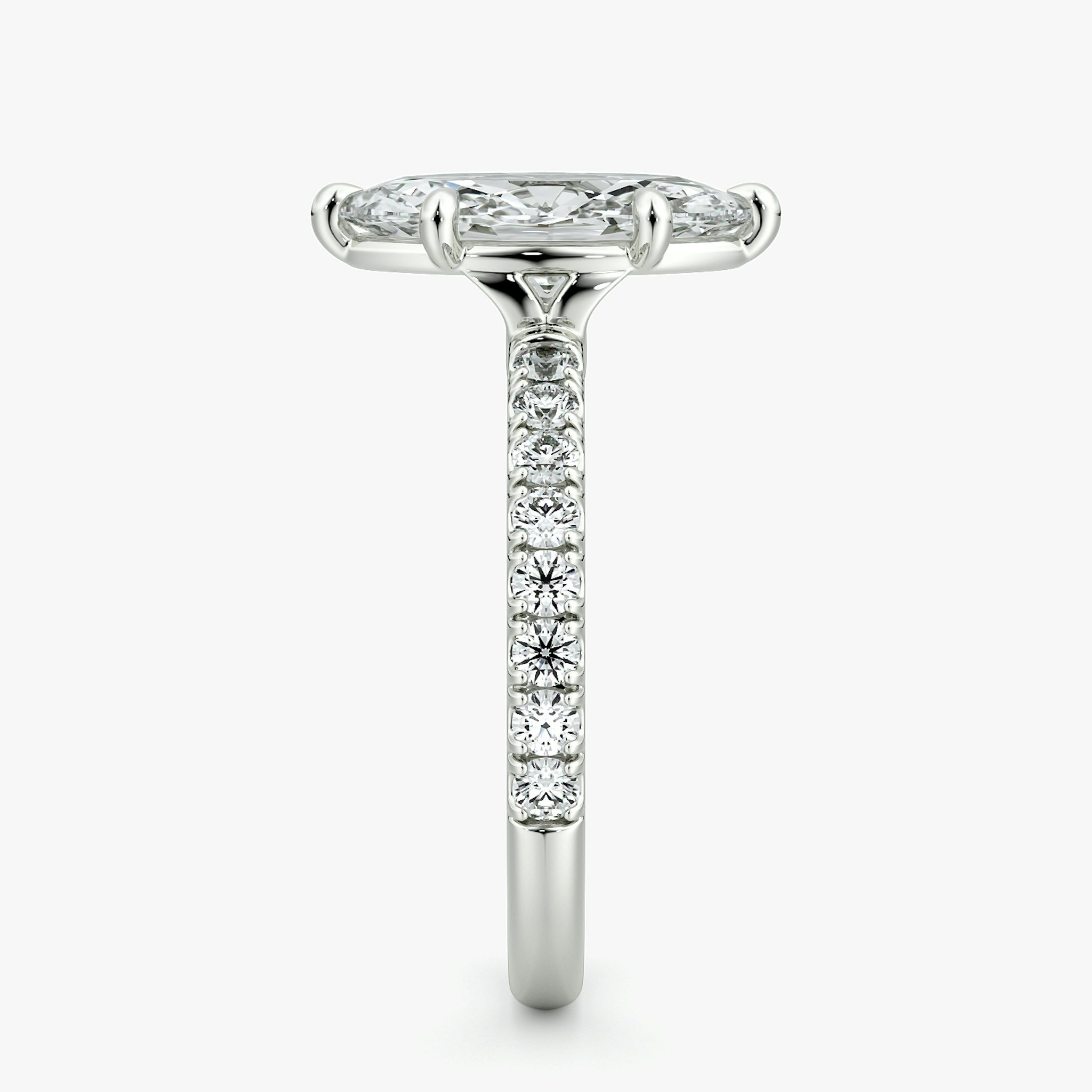 The Signature 6 Prong | Marquise | 18k | White Gold | bandAccent: Pavé | bandWidth: large | hiddenHalo: no | diamondOrientation: vertical | caratWeight: other