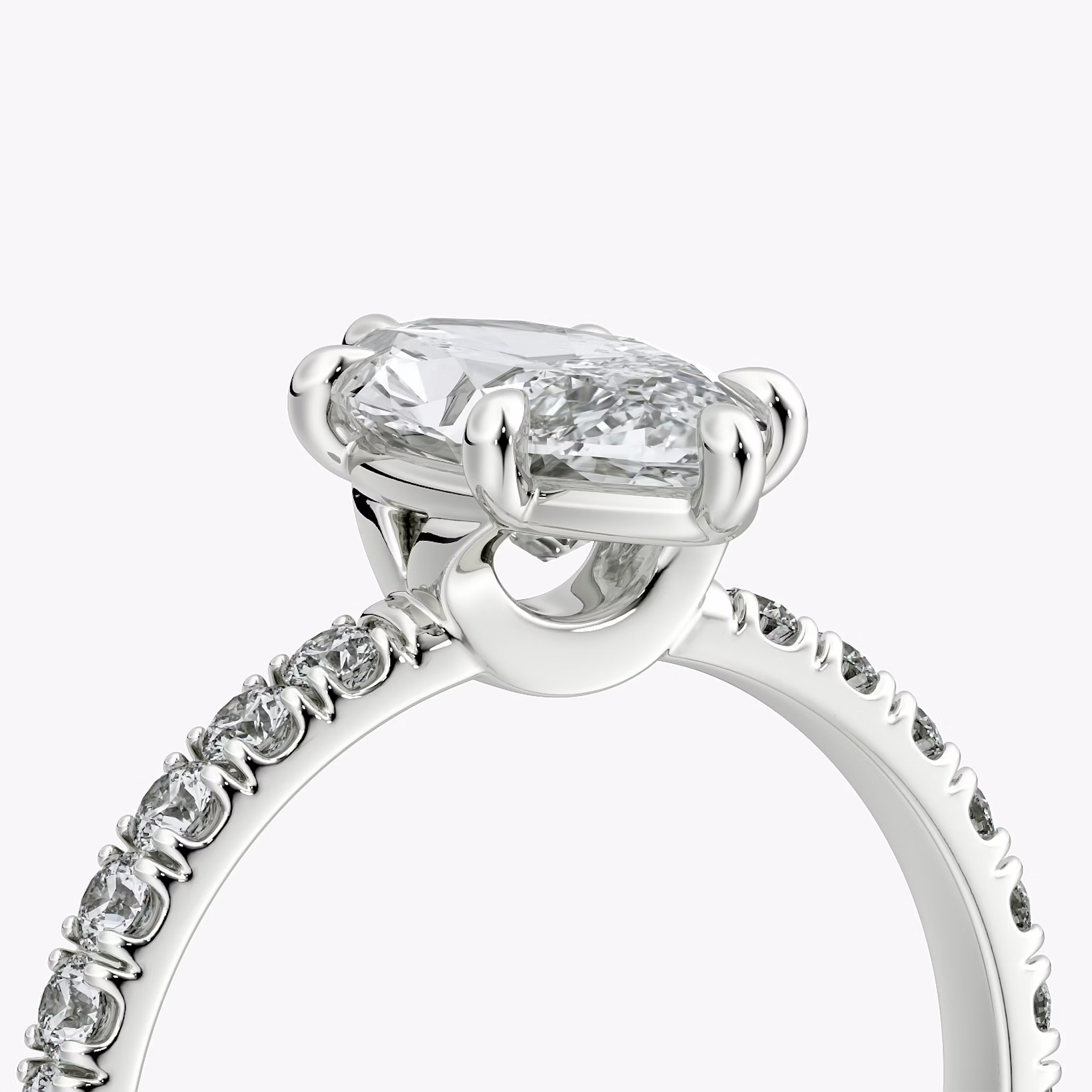 The Signature 6 Prong | Marquise | 18k | White Gold | bandAccent: Pavé | bandWidth: large | hiddenHalo: no | diamondOrientation: vertical | caratWeight: other