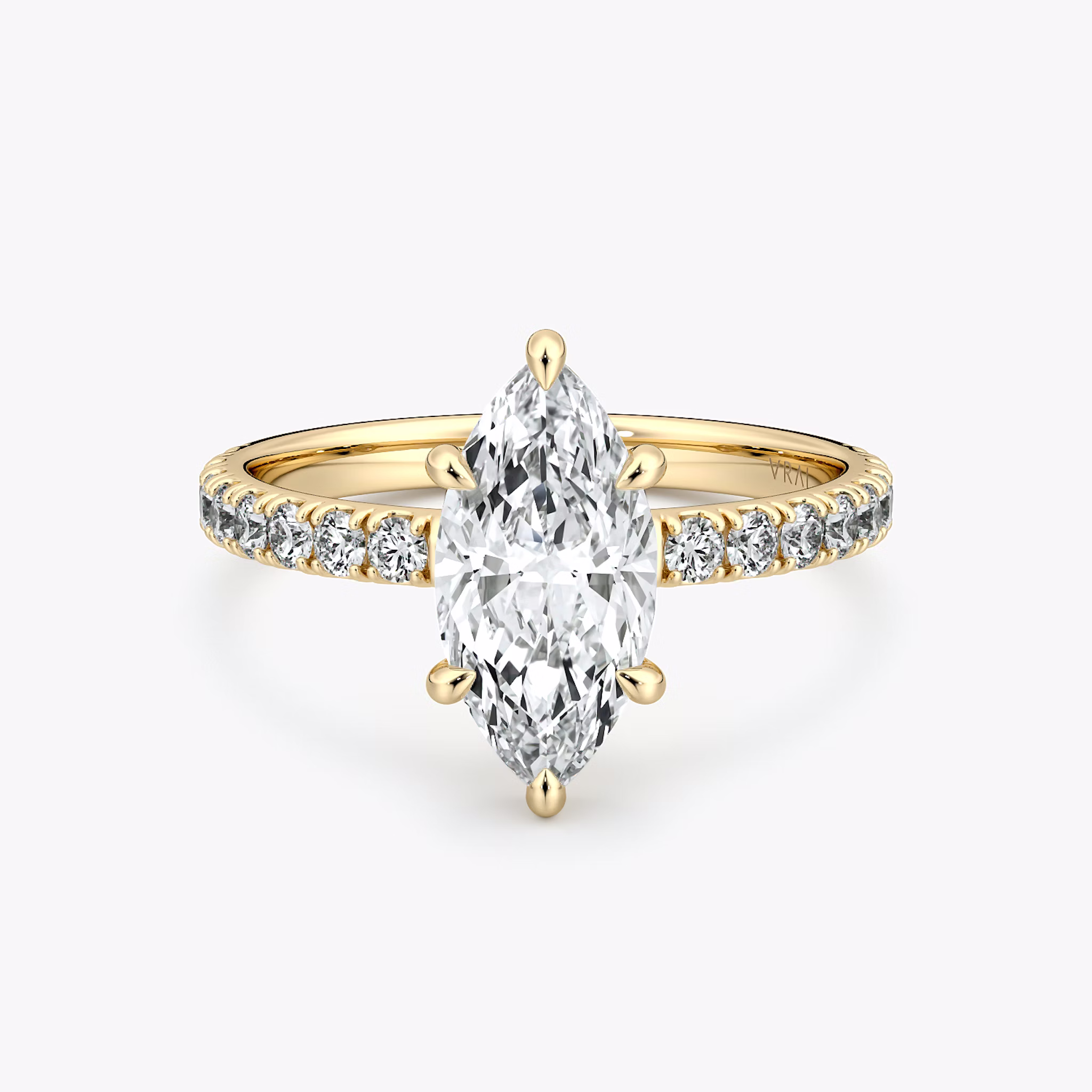 The Signature 6 Prong | Marquise | 18k | Yellow Gold | bandAccent: Pavé | bandWidth: large | hiddenHalo: no | diamondOrientation: vertical | caratWeight: other