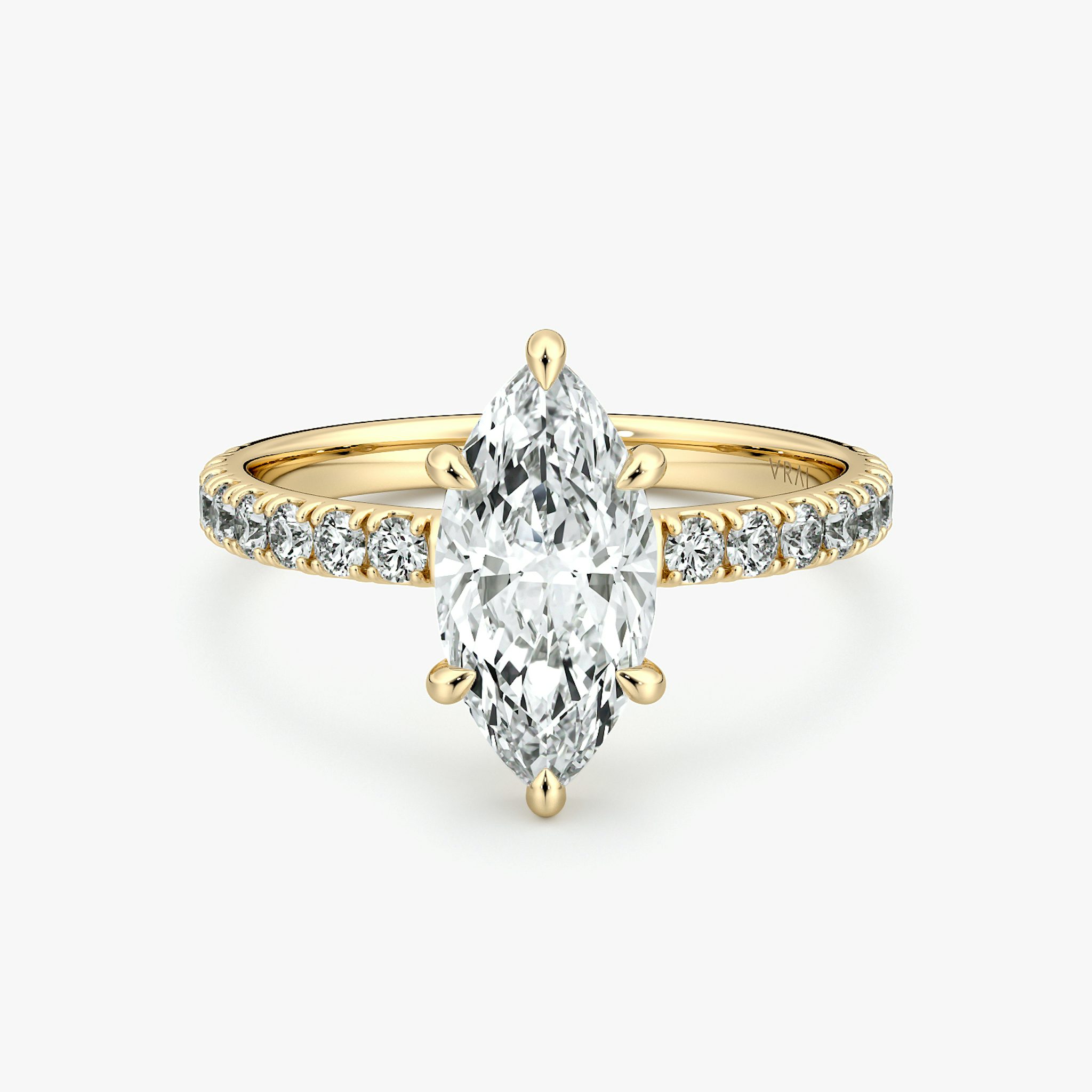 The Signature 6 Prong | Marquise | 18k | Yellow Gold | bandAccent: Pavé | bandWidth: large | hiddenHalo: no | diamondOrientation: vertical | caratWeight: other