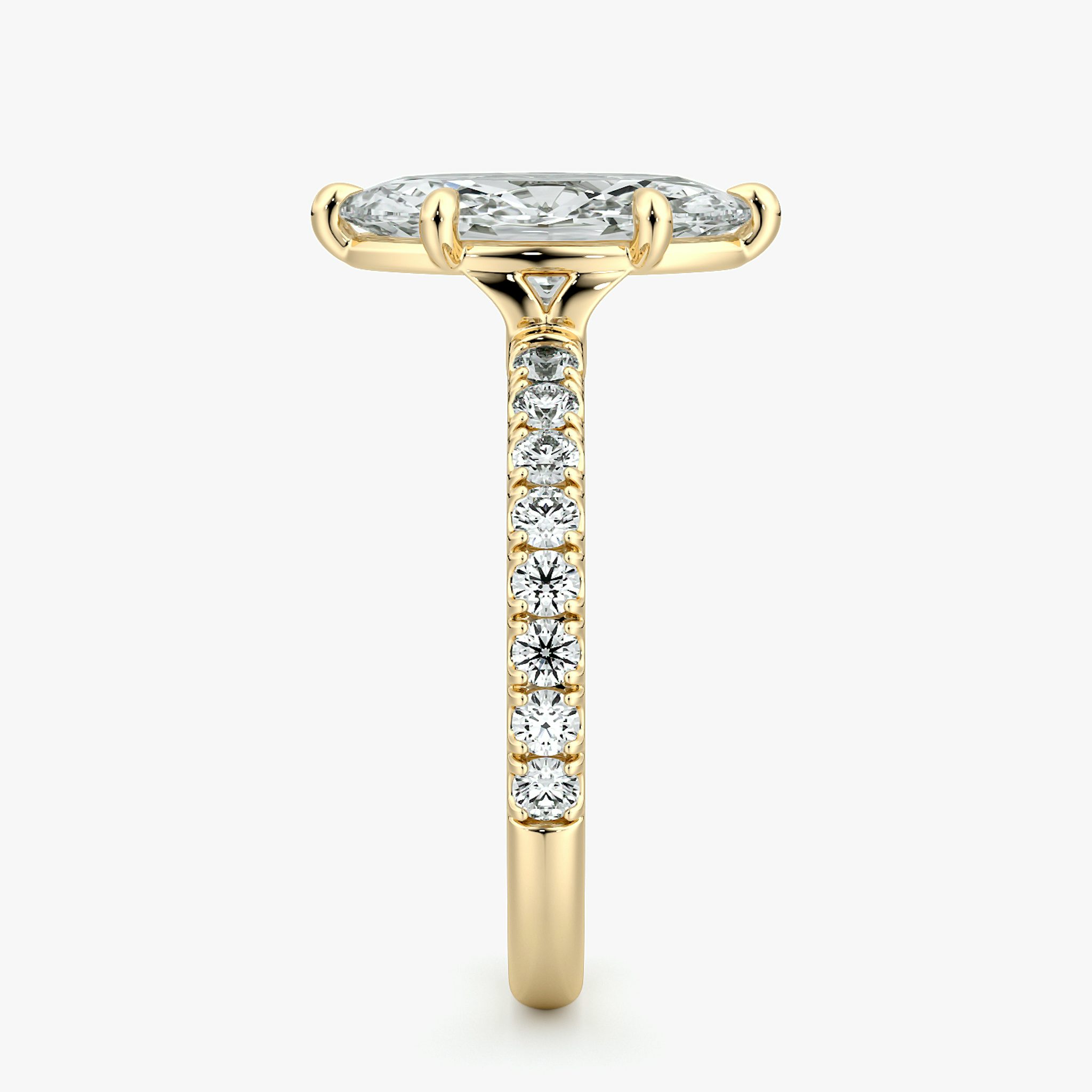 The Signature 6 Prong | Marquise | 18k | Yellow Gold | bandAccent: Pavé | bandWidth: large | hiddenHalo: no | diamondOrientation: vertical | caratWeight: other
