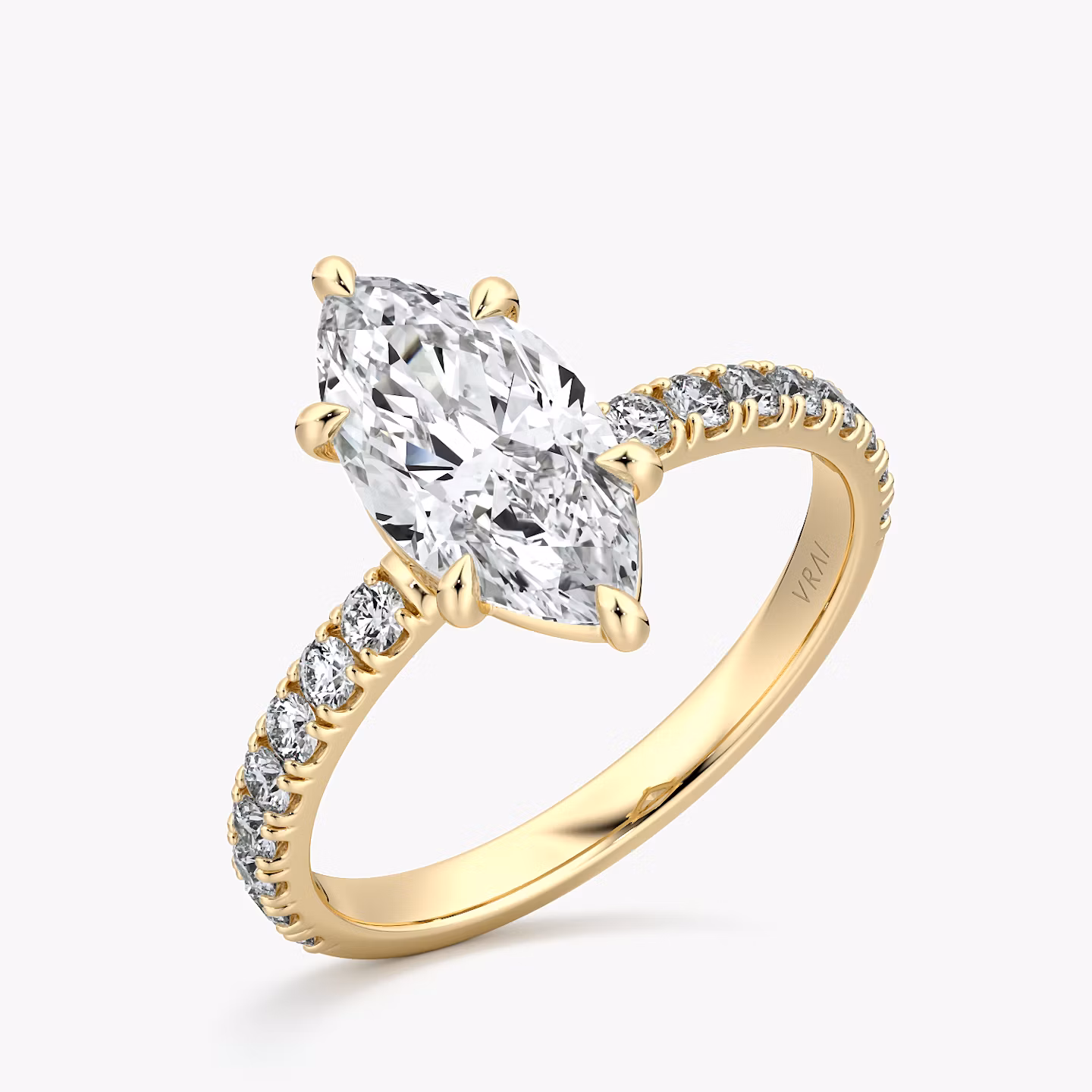The Signature 6 Prong | Marquise | 18k | Yellow Gold | bandAccent: Pavé | bandWidth: large | hiddenHalo: no | diamondOrientation: vertical | caratWeight: other