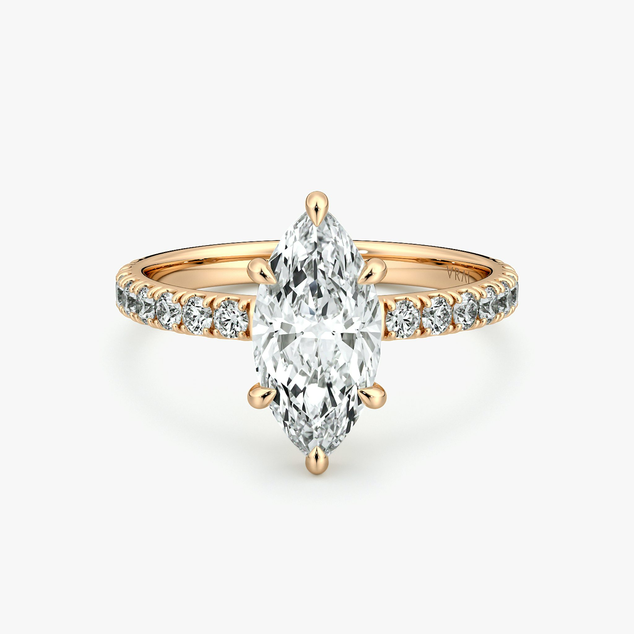 The Signature 6 Prong | Marquise | 14k | Rose Gold | bandAccent: Pavé | bandWidth: large | hiddenHalo: no | diamondOrientation: vertical | caratWeight: other