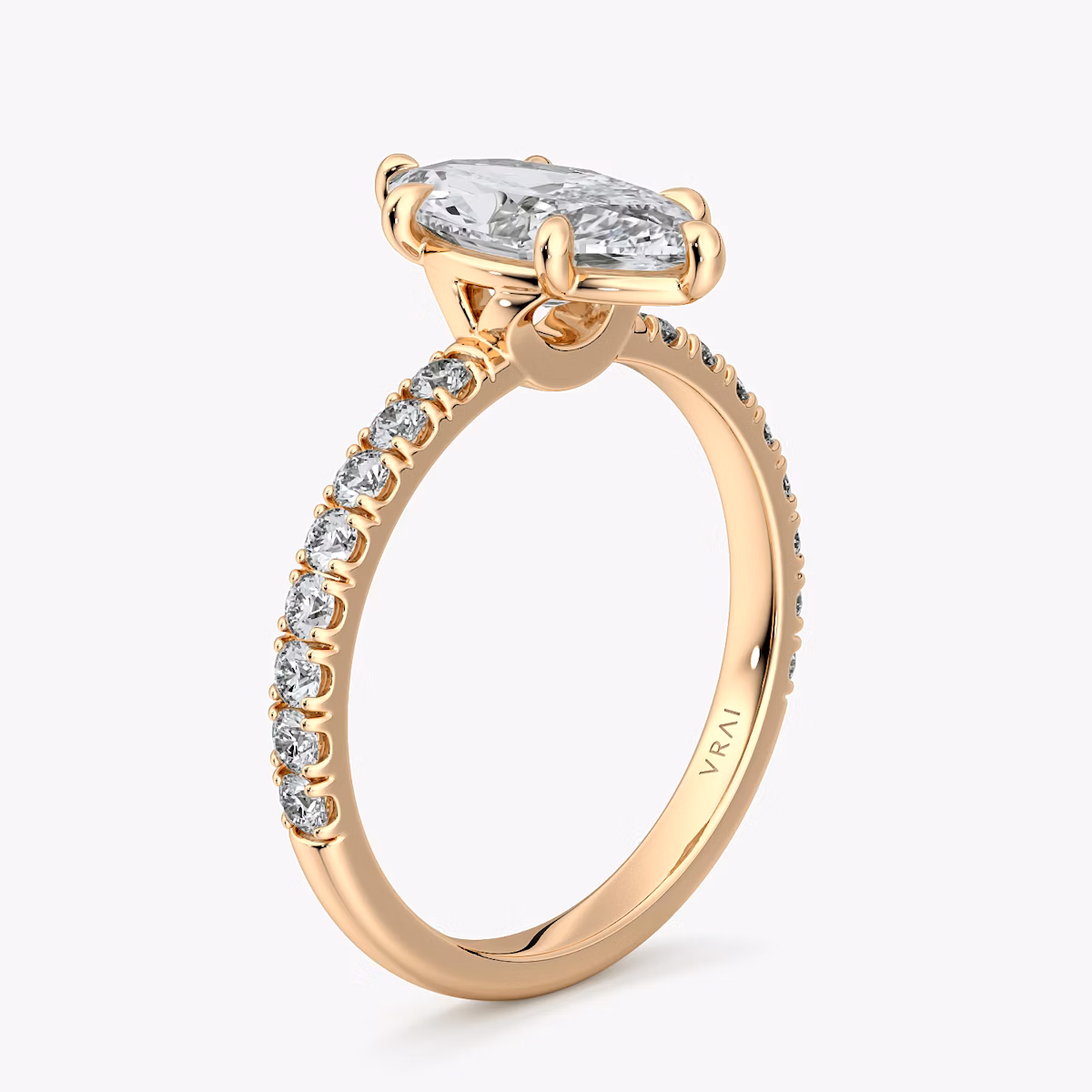 The Signature 6 Prong | Marquise | 14k | Rose Gold | bandAccent: Pavé | bandWidth: large | hiddenHalo: no | diamondOrientation: vertical | caratWeight: other