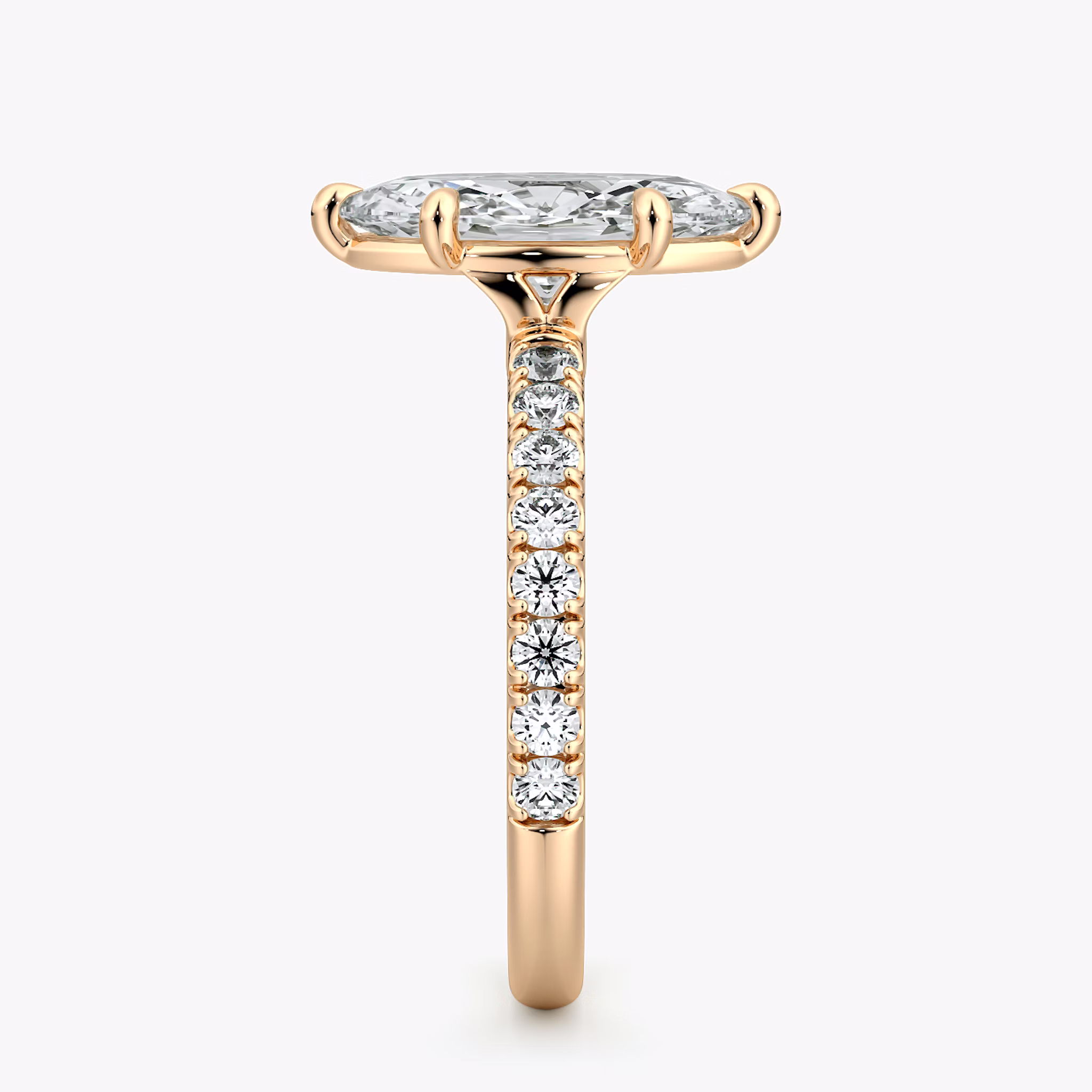 The Signature 6 Prong | Marquise | 14k | Rose Gold | bandAccent: Pavé | bandWidth: large | hiddenHalo: no | diamondOrientation: vertical | caratWeight: other