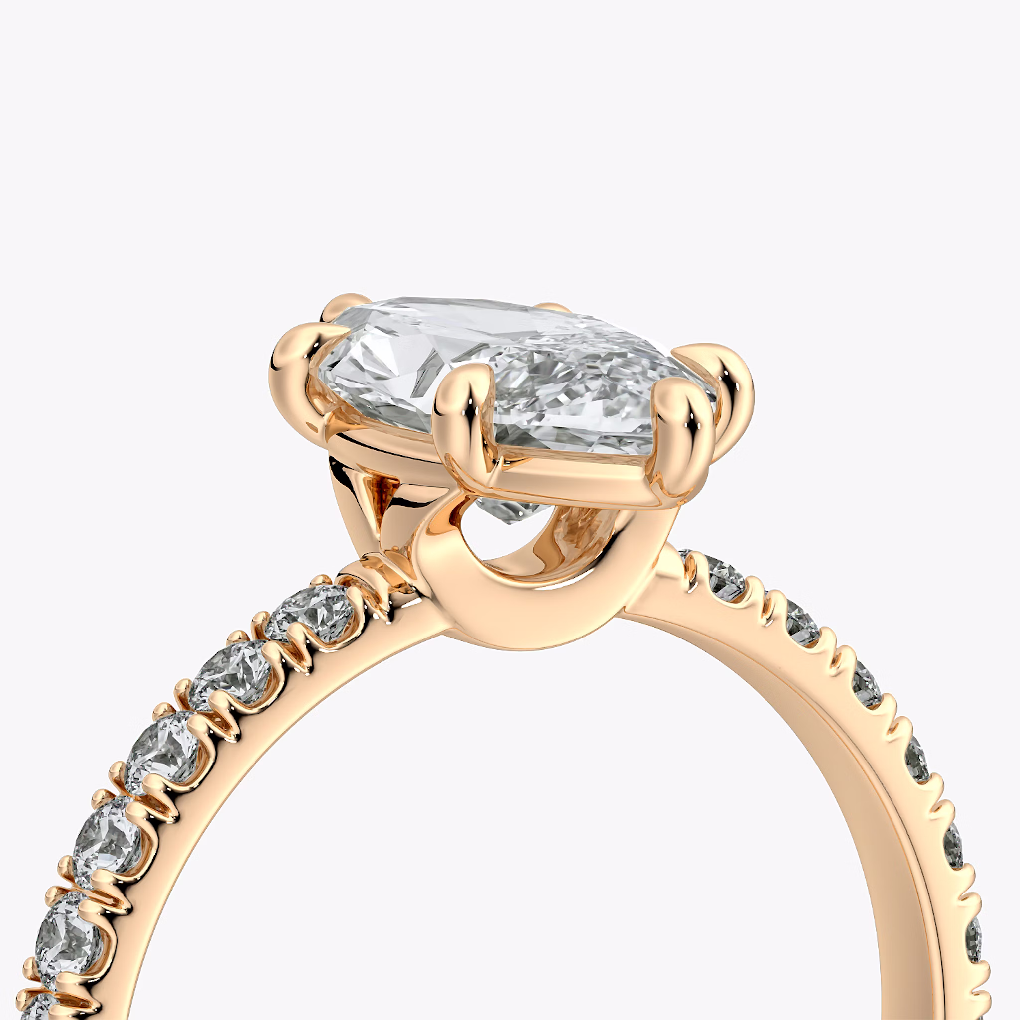The Signature 6 Prong | Marquise | 14k | Rose Gold | bandAccent: Pavé | bandWidth: large | hiddenHalo: no | diamondOrientation: vertical | caratWeight: other