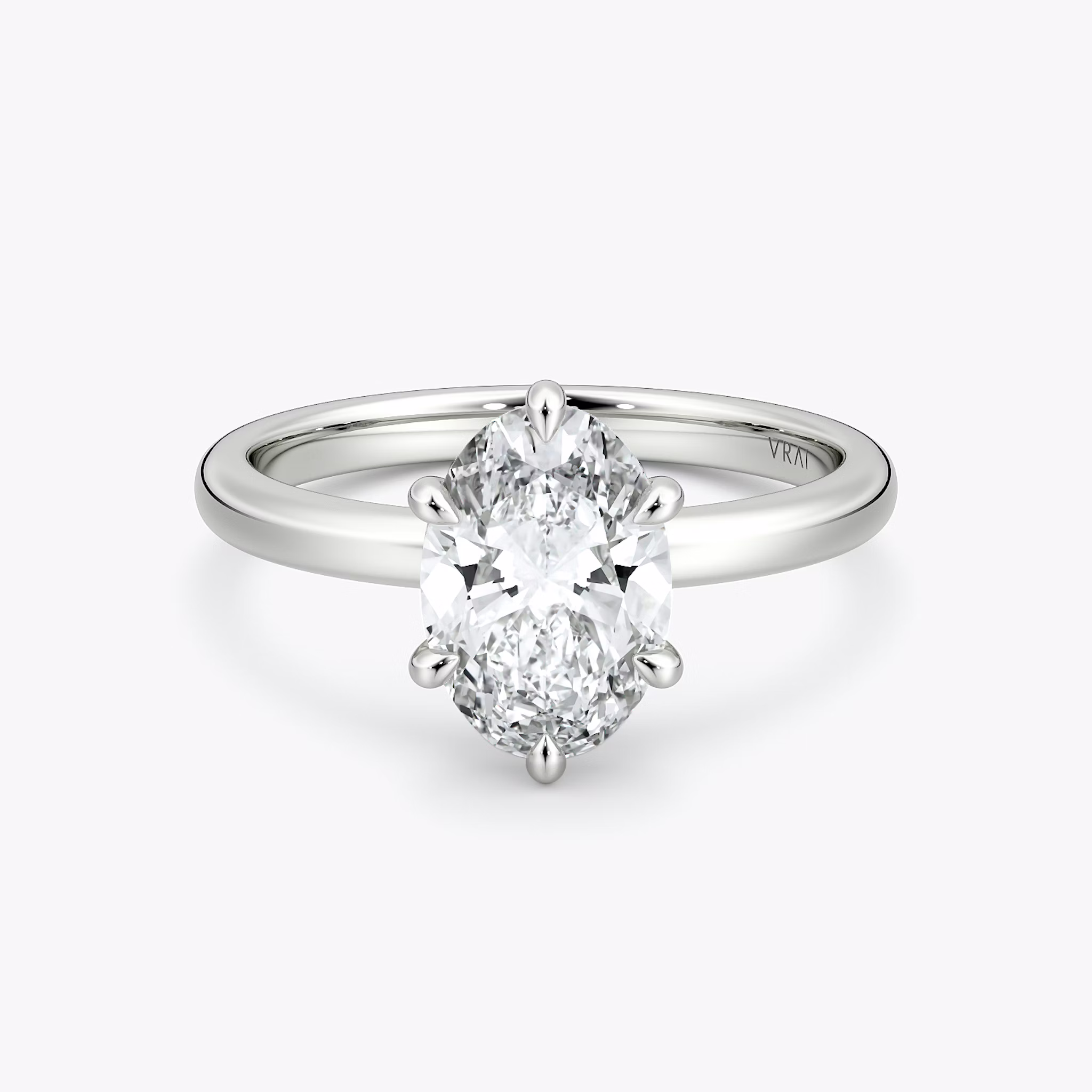 The Signature 6 Prong | Oval | 18k | White Gold | bandAccent: Plain | bandWidth: large | hiddenHalo: no | diamondOrientation: vertical | caratWeight: other