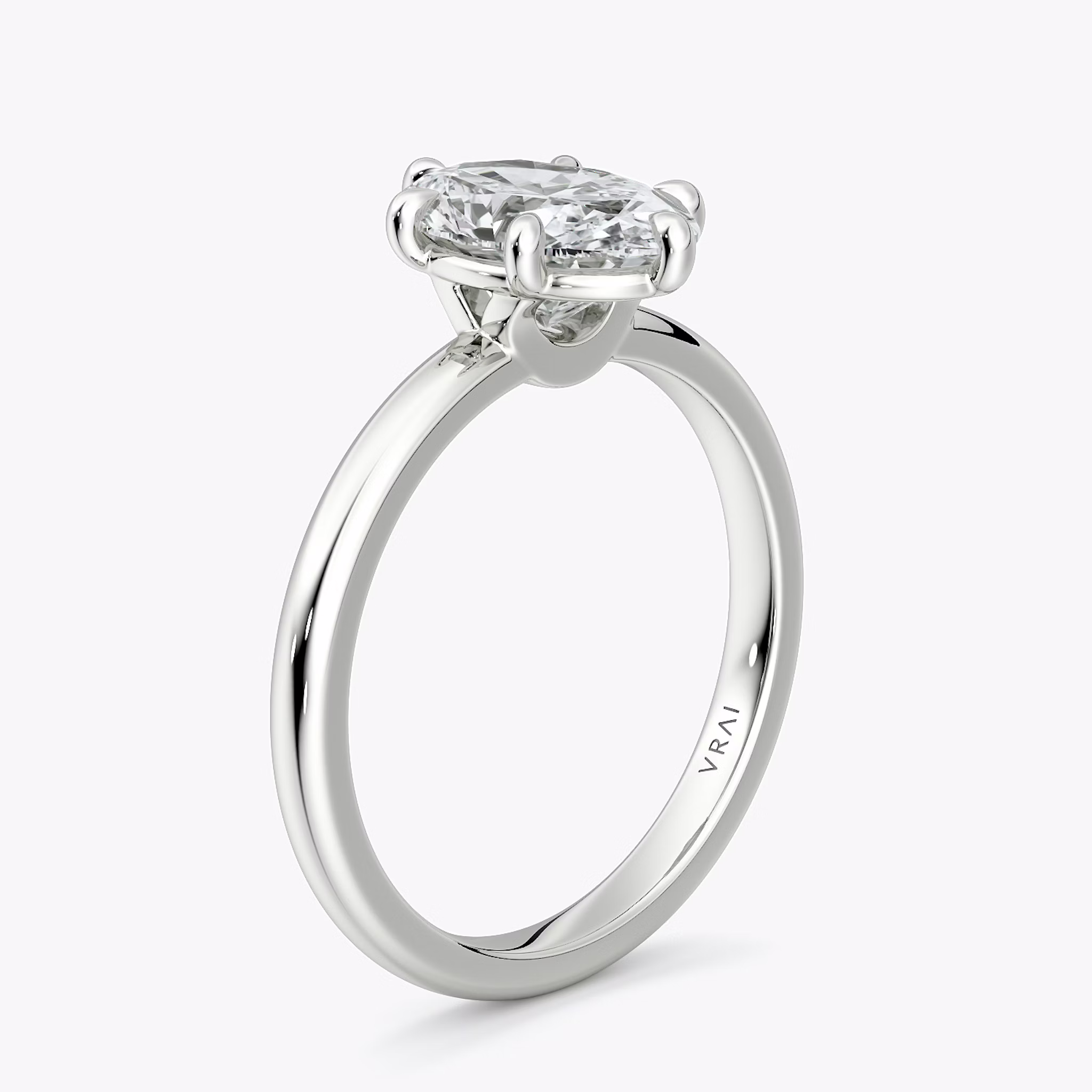The Signature 6 Prong | Oval | 18k | White Gold | bandAccent: Plain | bandWidth: large | hiddenHalo: no | diamondOrientation: vertical | caratWeight: other