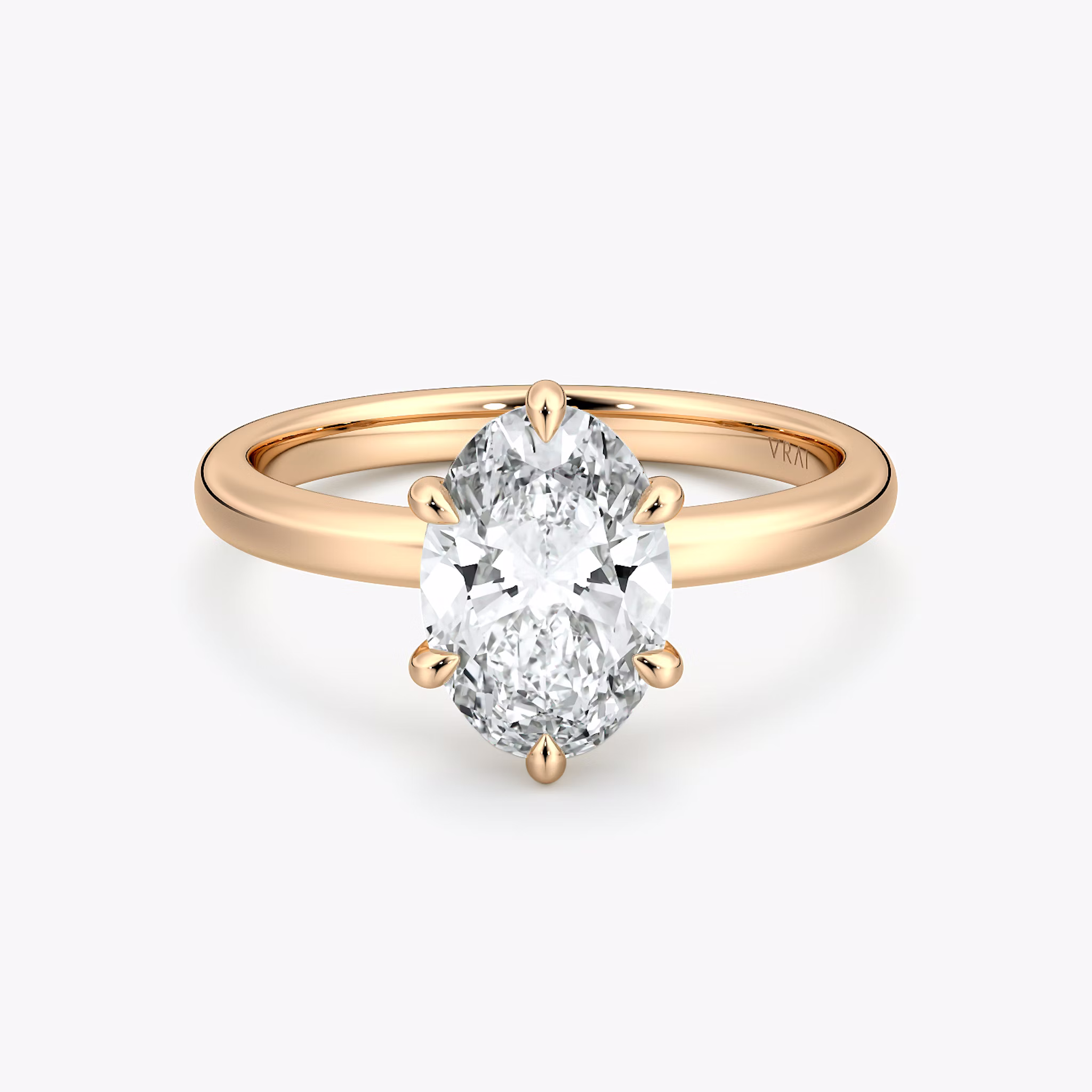 The Signature 6 Prong | Oval | 14k | Rose Gold | bandAccent: Plain | bandWidth: large | hiddenHalo: no | diamondOrientation: vertical | caratWeight: other