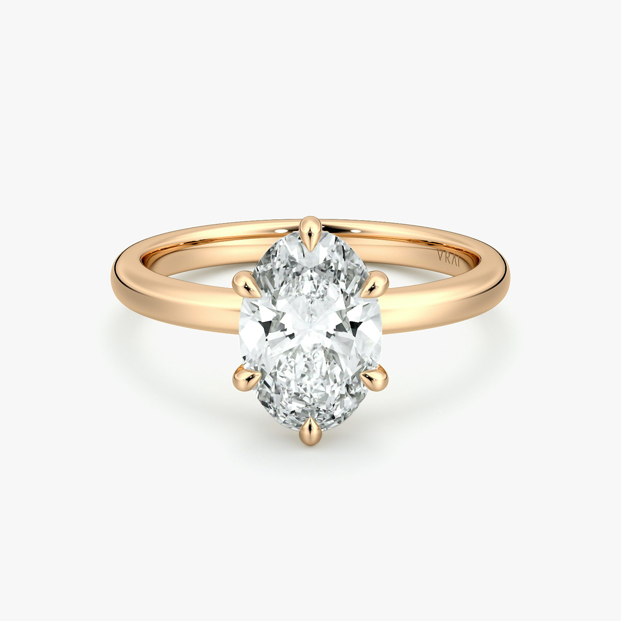 The Signature 6 Prong | Oval | 14k | Rose Gold | bandAccent: Plain | bandWidth: large | hiddenHalo: no | diamondOrientation: vertical | caratWeight: other