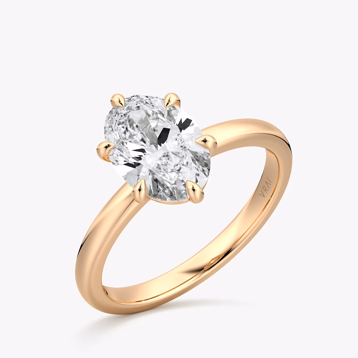 The Signature 6 Prong | Oval | 14k | Rose Gold | bandAccent: Plain | bandWidth: large | hiddenHalo: no | diamondOrientation: vertical | caratWeight: other