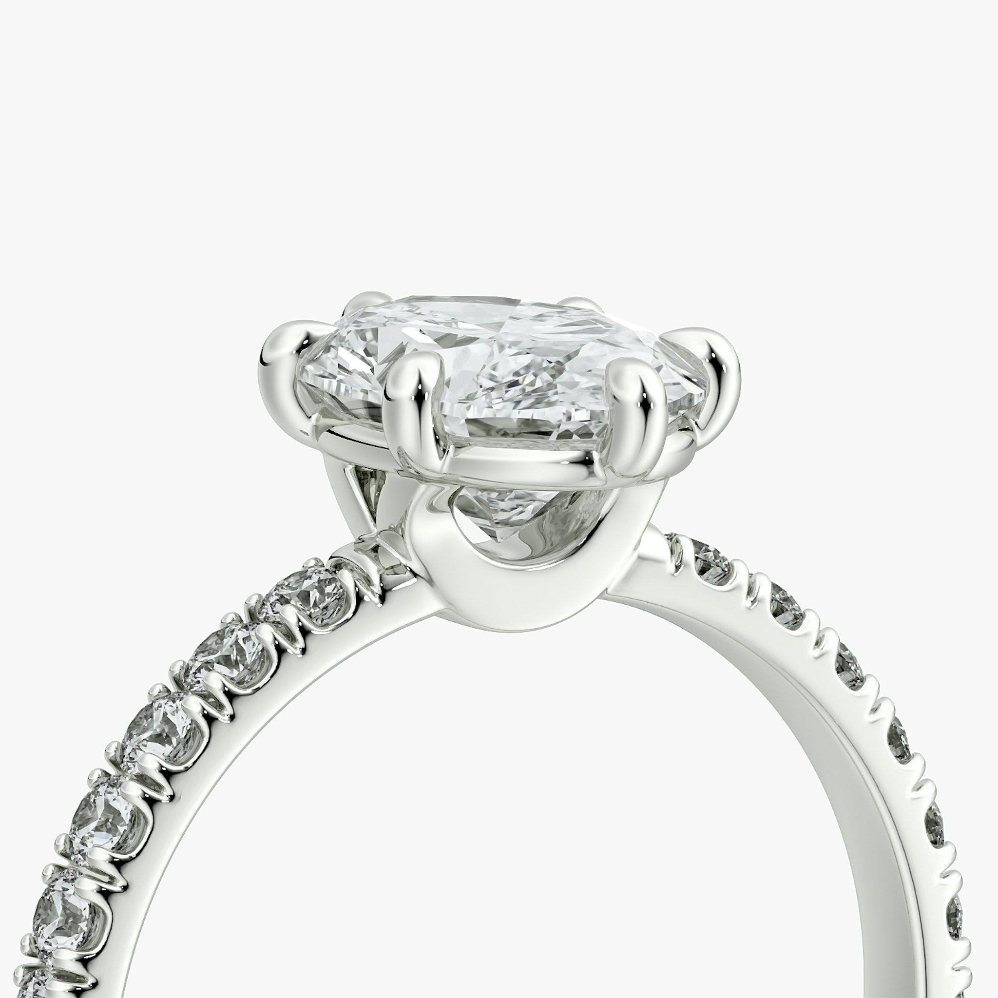 The Signature 6 Prong | Oval | 18k | White Gold | bandAccent: Pavé | bandWidth: large | hiddenHalo: no | diamondOrientation: vertical | caratWeight: other