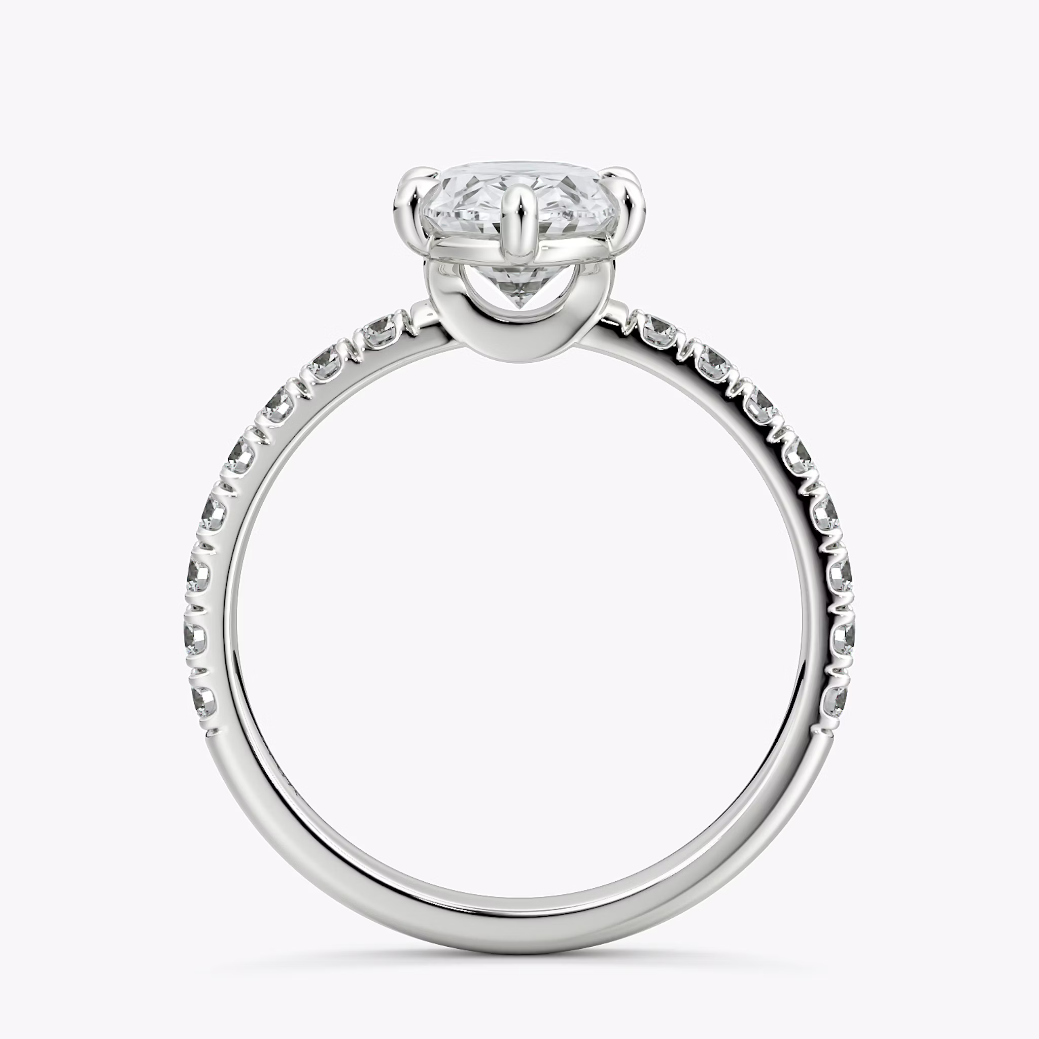 The Signature 6 Prong | Oval | 18k | White Gold | bandAccent: Pavé | bandWidth: large | hiddenHalo: no | diamondOrientation: vertical | caratWeight: other