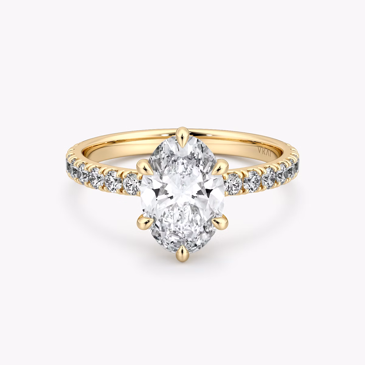 The Signature 6 Prong | Oval | 18k | Yellow Gold | bandAccent: Pavé | bandWidth: large | hiddenHalo: no | diamondOrientation: vertical | caratWeight: other