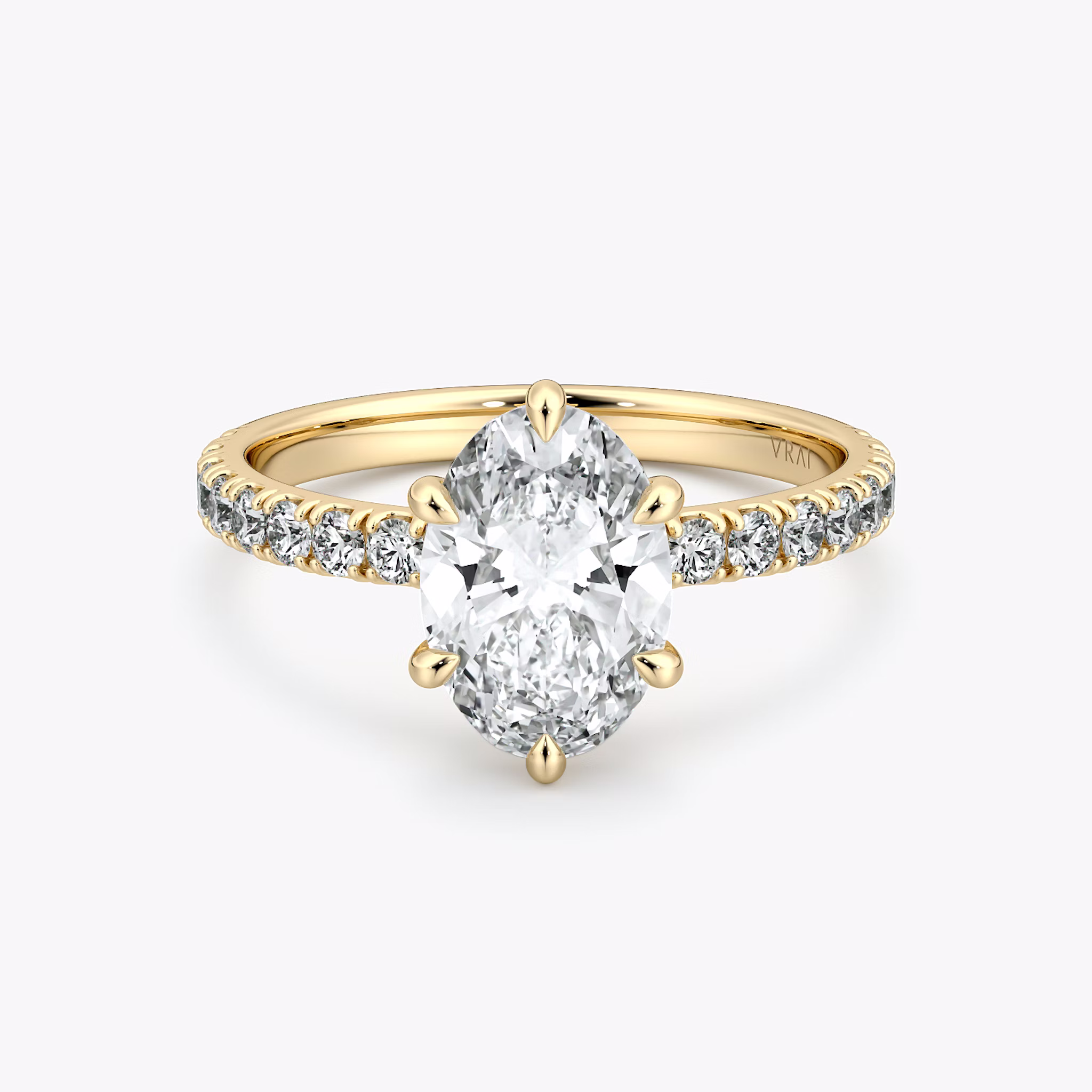 The Signature 6 Prong | Oval | 18k | Yellow Gold | bandAccent: Pavé | bandWidth: large | hiddenHalo: no | diamondOrientation: vertical | caratWeight: other