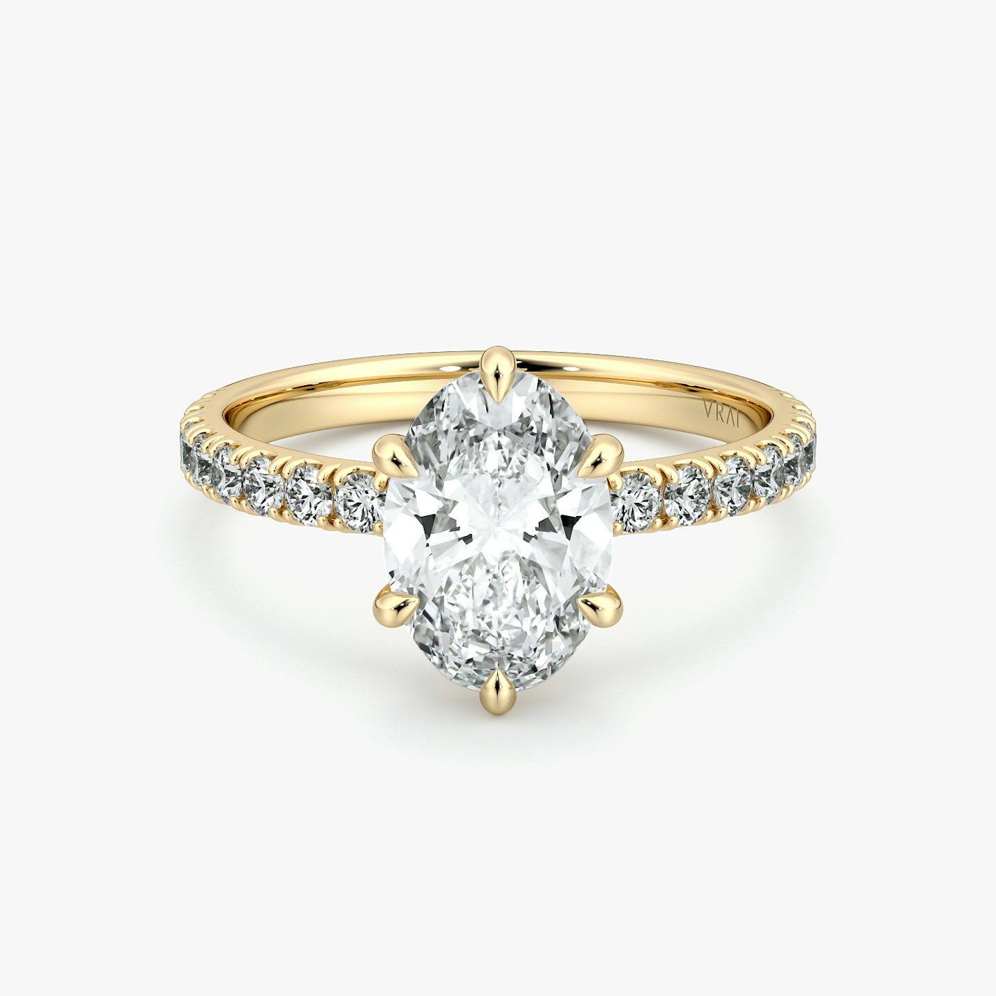 The Signature 6 Prong | Oval | 18k | Yellow Gold | bandAccent: Pavé | bandWidth: large | hiddenHalo: no | diamondOrientation: vertical | caratWeight: other