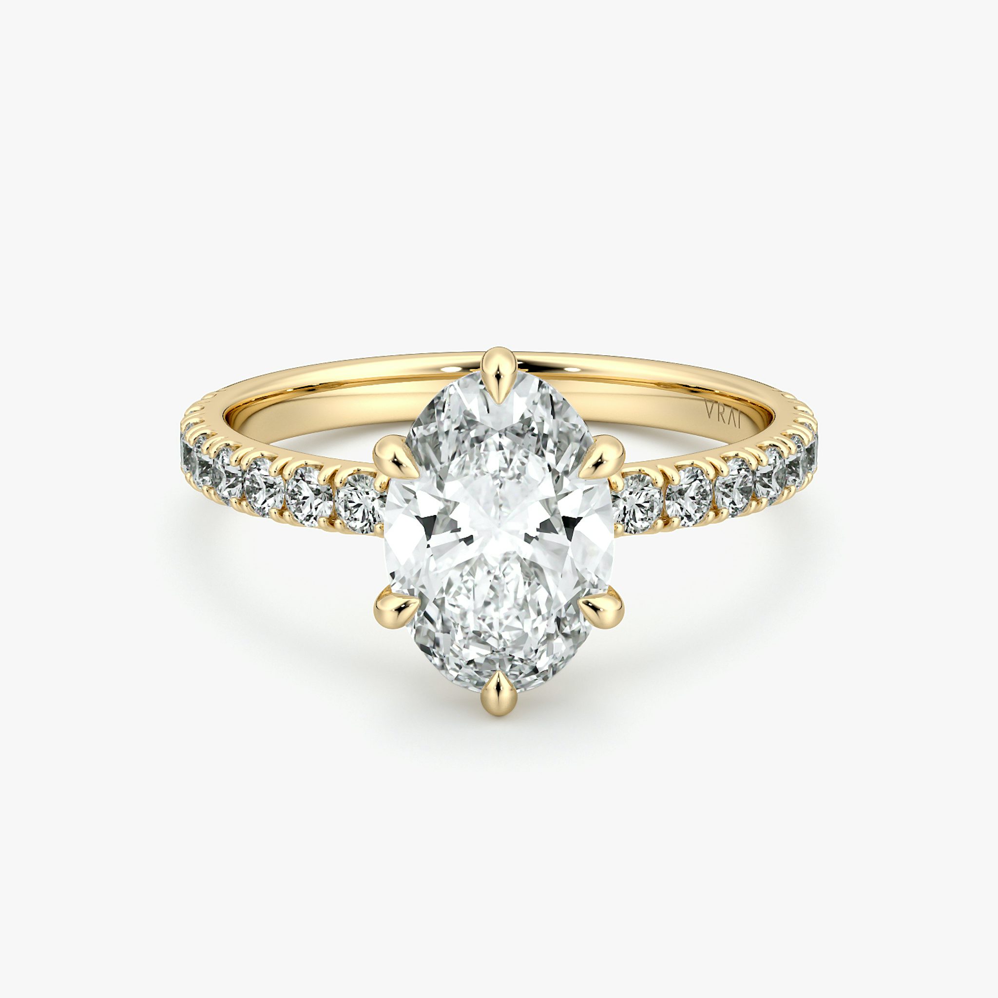 The Signature 6 Prong | Oval | 18k | Yellow Gold | bandAccent: Pavé | bandWidth: large | hiddenHalo: no | diamondOrientation: vertical | caratWeight: other