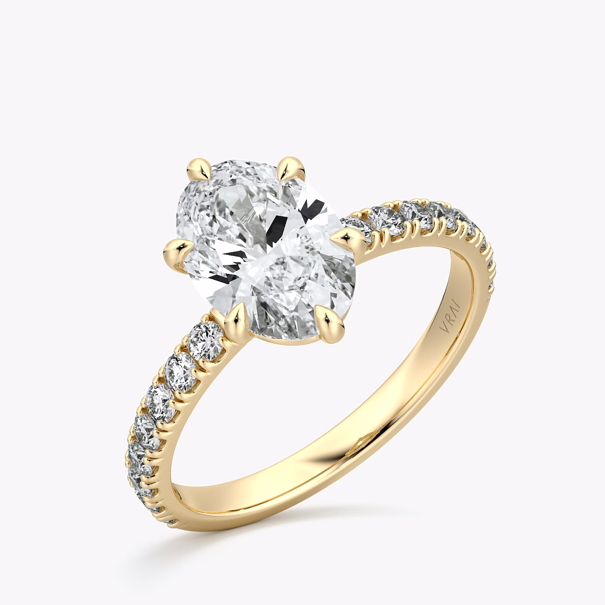 The Signature 6 Prong | Oval | 18k | Yellow Gold | bandAccent: Pavé | bandWidth: large | hiddenHalo: no | diamondOrientation: vertical | caratWeight: other