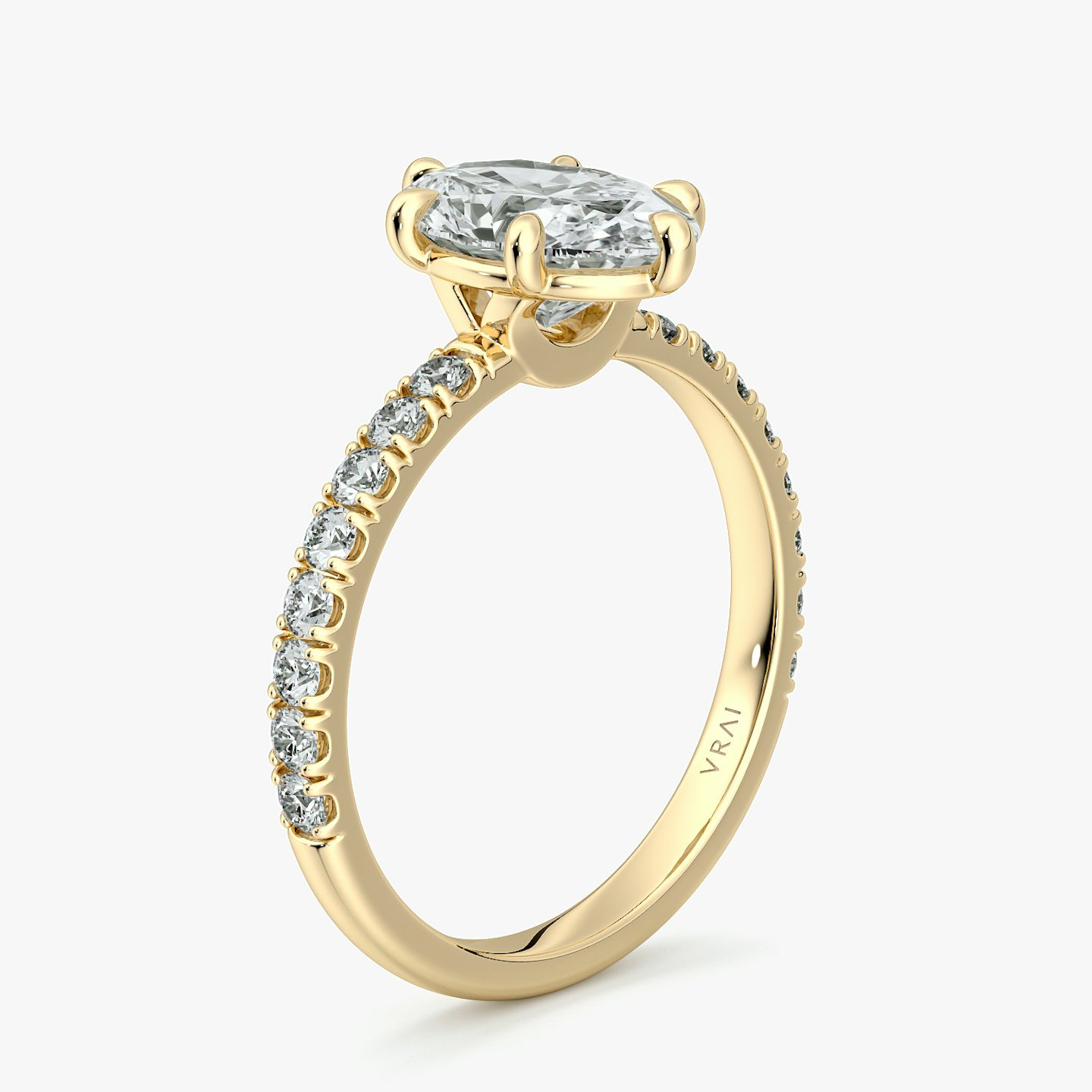 The Signature 6 Prong | Oval | 18k | Yellow Gold | bandAccent: Pavé | bandWidth: large | hiddenHalo: no | diamondOrientation: vertical | caratWeight: other