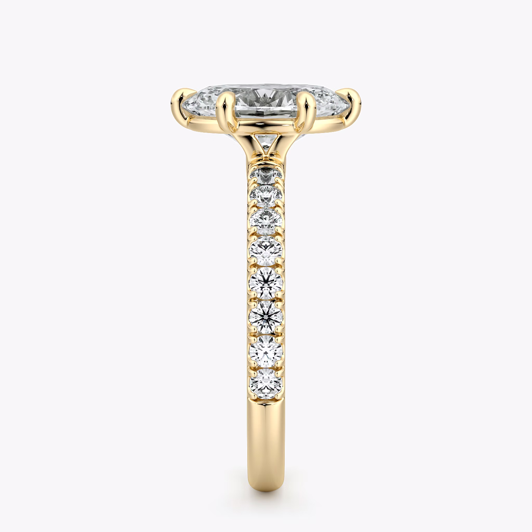 The Signature 6 Prong | Oval | 18k | Yellow Gold | bandAccent: Pavé | bandWidth: large | hiddenHalo: no | diamondOrientation: vertical | caratWeight: other