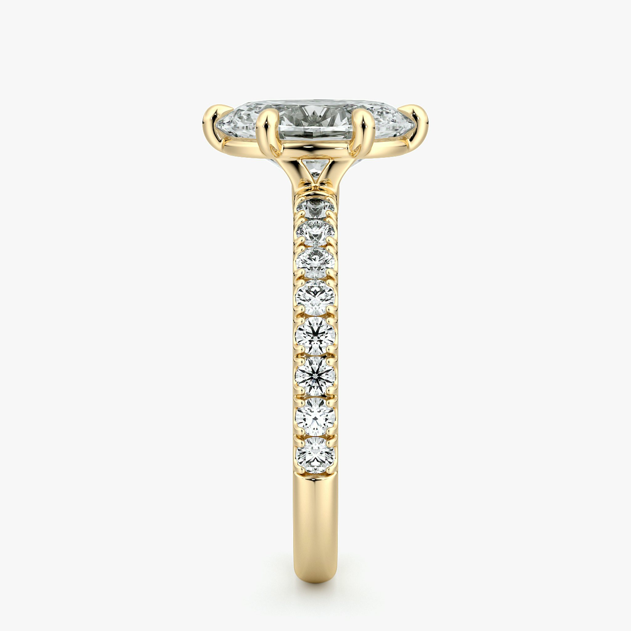 The Signature 6 Prong | Oval | 18k | Yellow Gold | bandAccent: Pavé | bandWidth: large | hiddenHalo: no | diamondOrientation: vertical | caratWeight: other