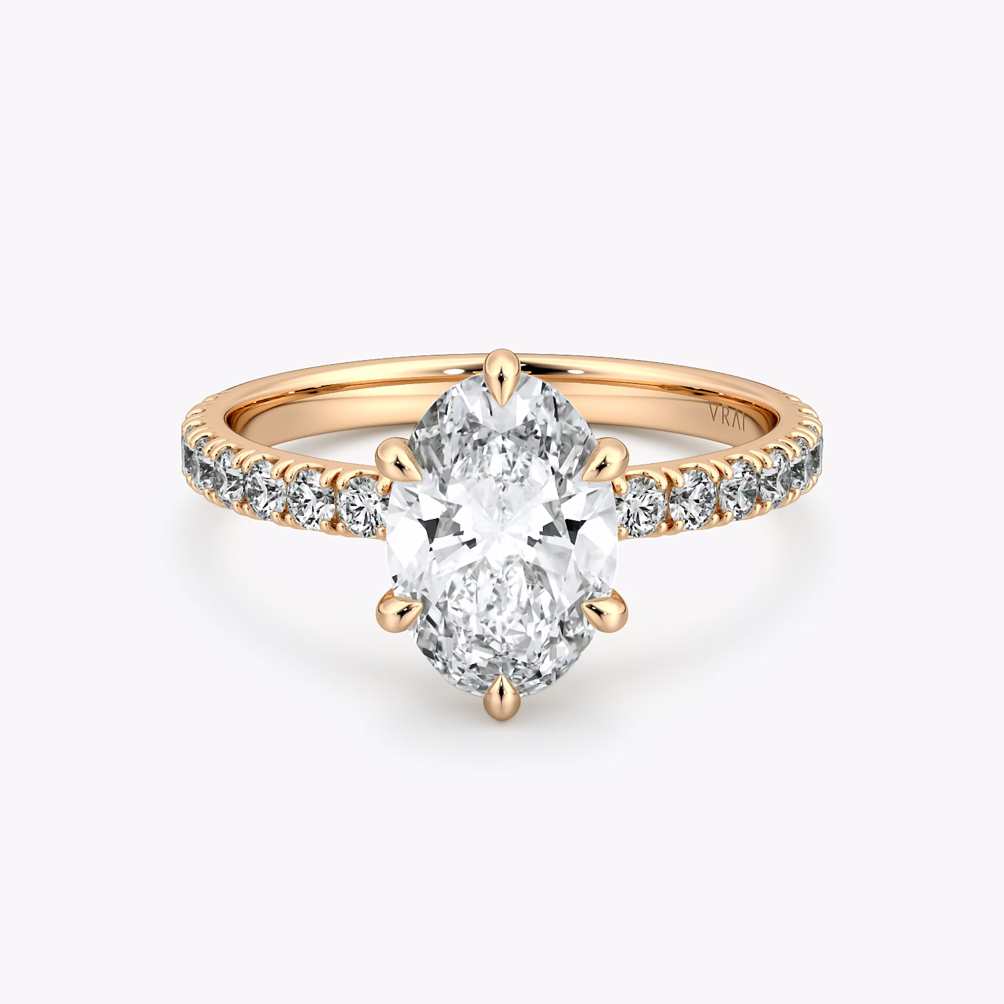The Signature 6 Prong | Oval | 14k | Rose Gold | bandAccent: Pavé | bandWidth: large | hiddenHalo: no | diamondOrientation: vertical | caratWeight: other